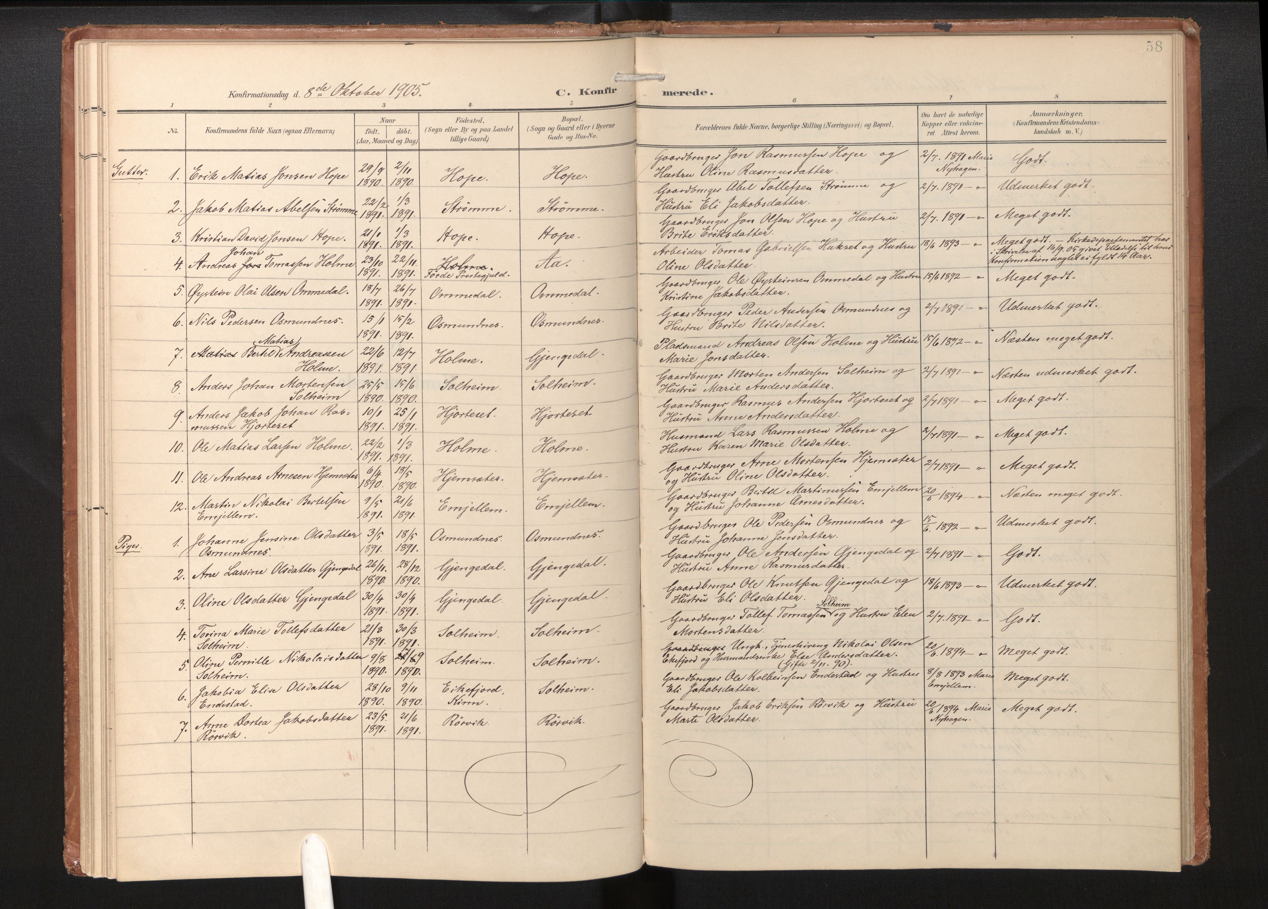 Gloppen sokneprestembete, AV/SAB-A-80101/H/Haa/Haae/L0002: Parish register (official) no. E 2, 1904-1925, p. 57b-58a