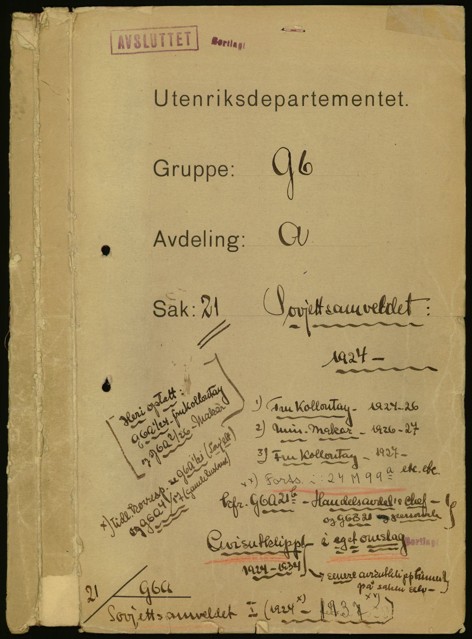 Utenriksdepartementet, RA/S-2259, 1924-1938, p. 2