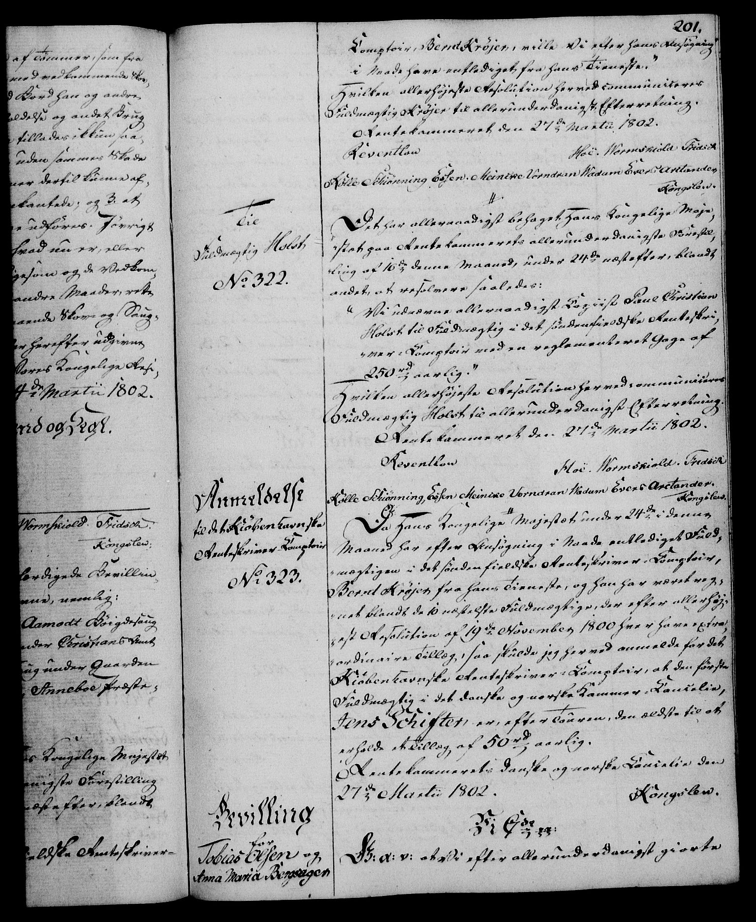 Rentekammeret, Kammerkanselliet, RA/EA-3111/G/Gg/Gga/L0017: Norsk ekspedisjonsprotokoll med register (merket RK 53.17), 1801-1803, p. 201