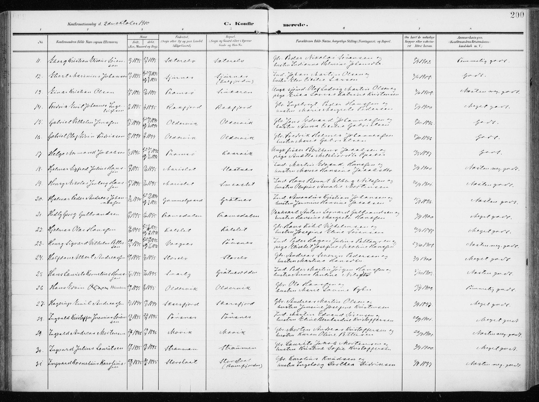 Tromsøysund sokneprestkontor, AV/SATØ-S-1304/G/Ga/L0007kirke: Parish register (official) no. 7, 1907-1914, p. 200