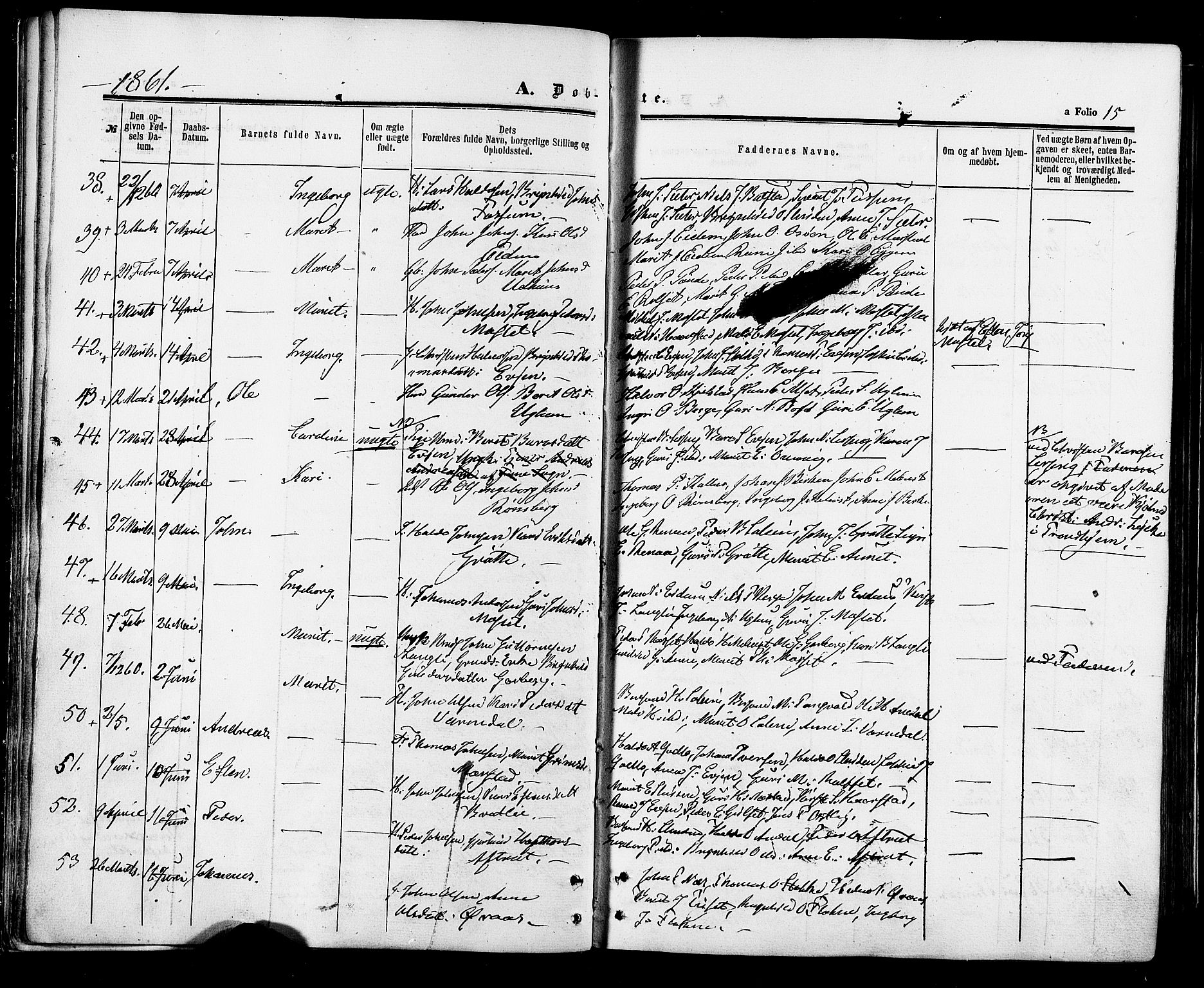 Ministerialprotokoller, klokkerbøker og fødselsregistre - Sør-Trøndelag, AV/SAT-A-1456/695/L1147: Parish register (official) no. 695A07, 1860-1877, p. 15