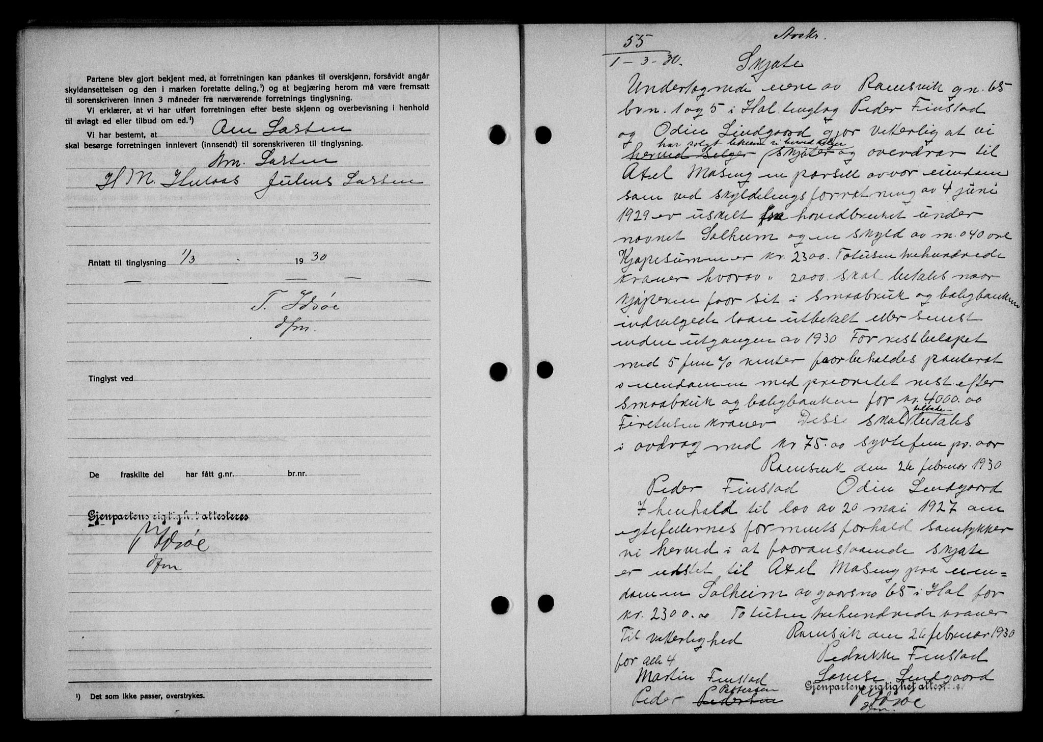 Lofoten sorenskriveri, AV/SAT-A-0017/1/2/2C/L0021b: Mortgage book no. 21b, 1930-1930, Deed date: 01.03.1930