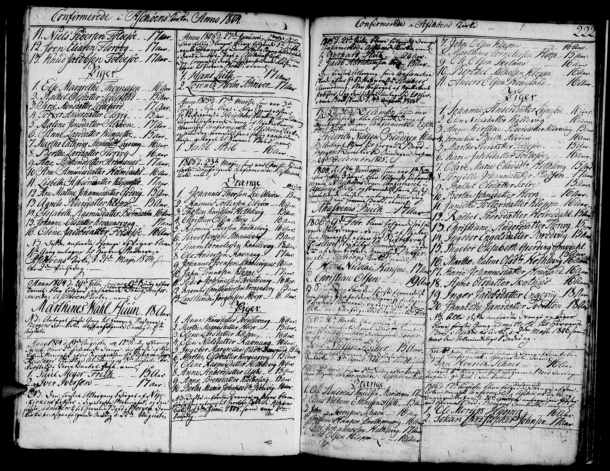 Askøy Sokneprestembete, AV/SAB-A-74101/H/Ha/Haa/Haaa/L0002: Parish register (official) no. A 2, 1801-1818, p. 222