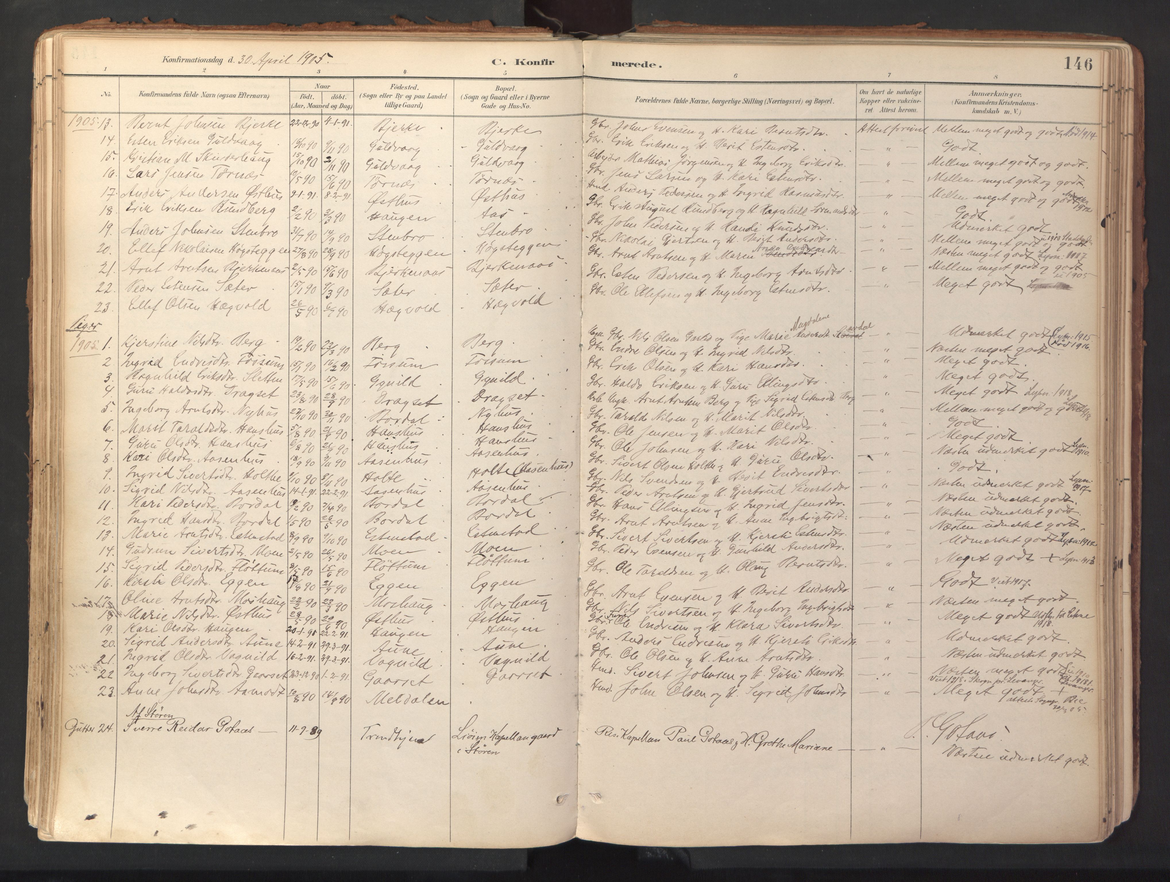 Ministerialprotokoller, klokkerbøker og fødselsregistre - Sør-Trøndelag, SAT/A-1456/689/L1041: Parish register (official) no. 689A06, 1891-1923, p. 146