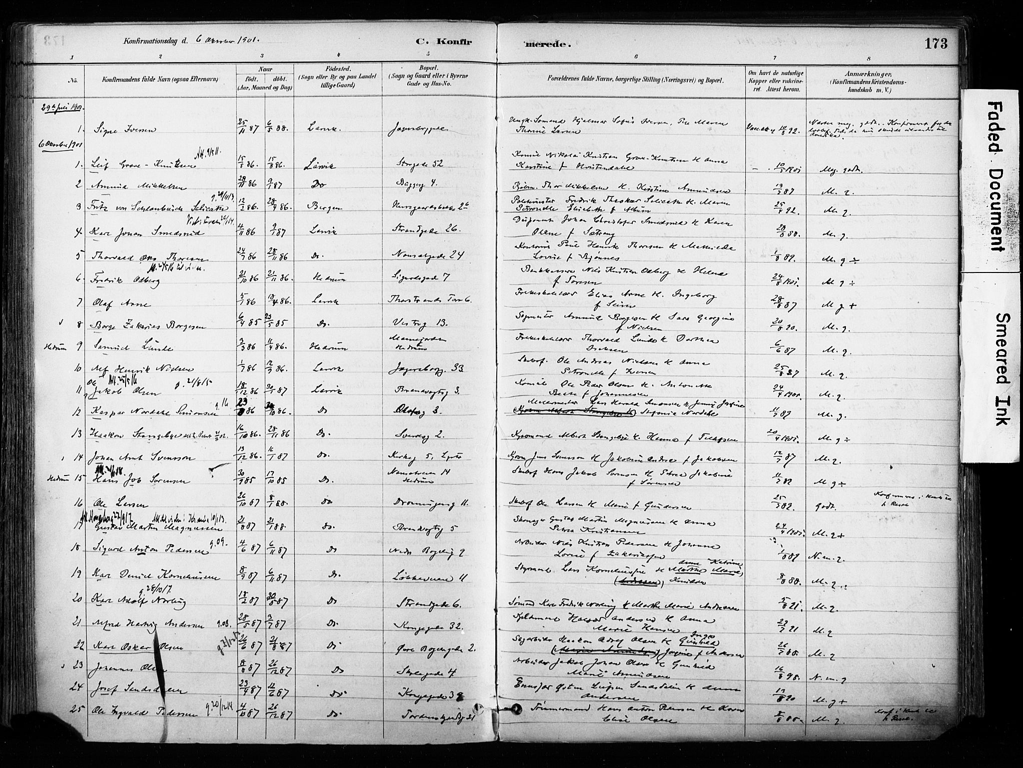 Larvik kirkebøker, AV/SAKO-A-352/F/Fa/L0008: Parish register (official) no. I 8, 1884-1902, p. 173