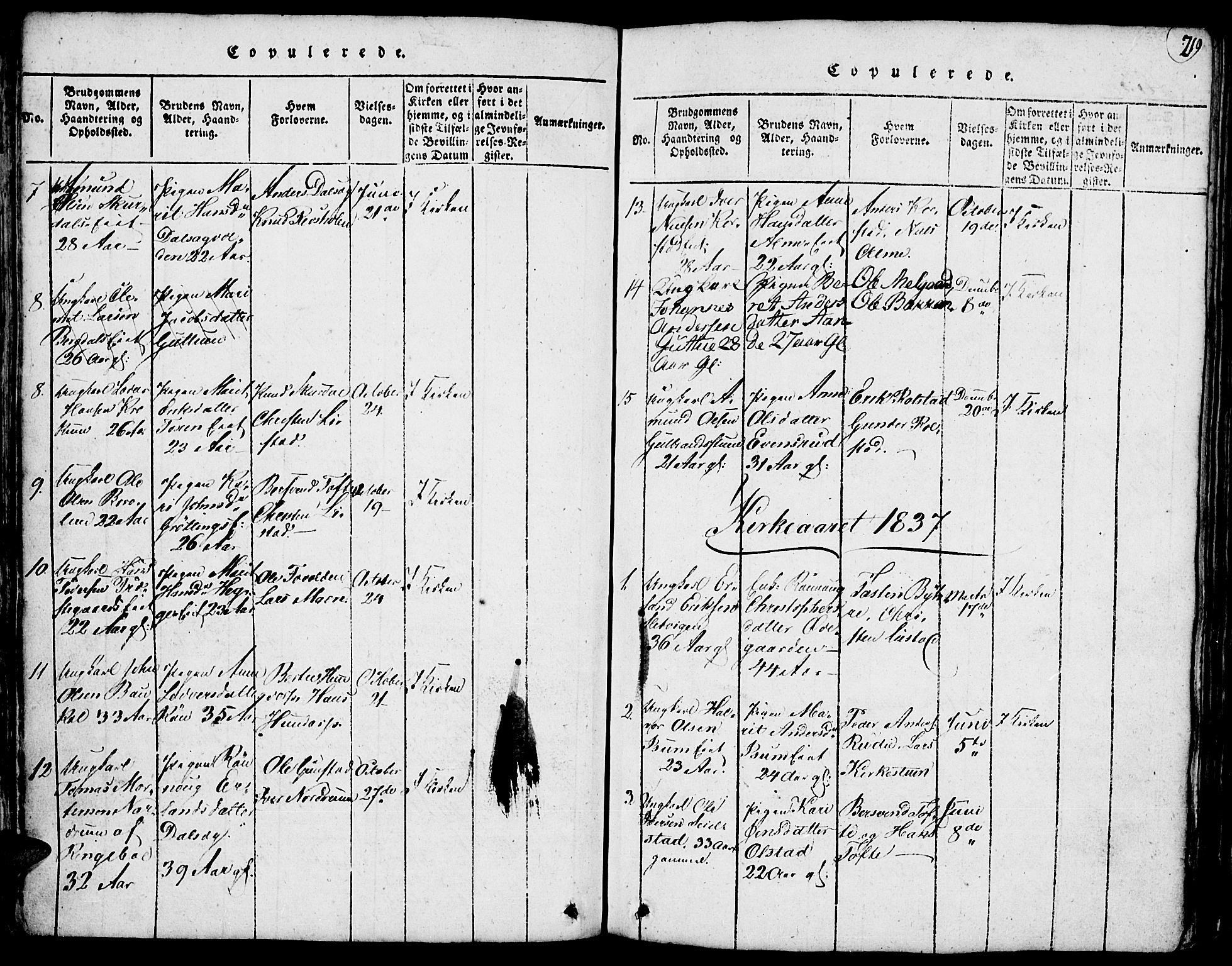 Fron prestekontor, SAH/PREST-078/H/Ha/Hab/L0001: Parish register (copy) no. 1, 1816-1843, p. 219
