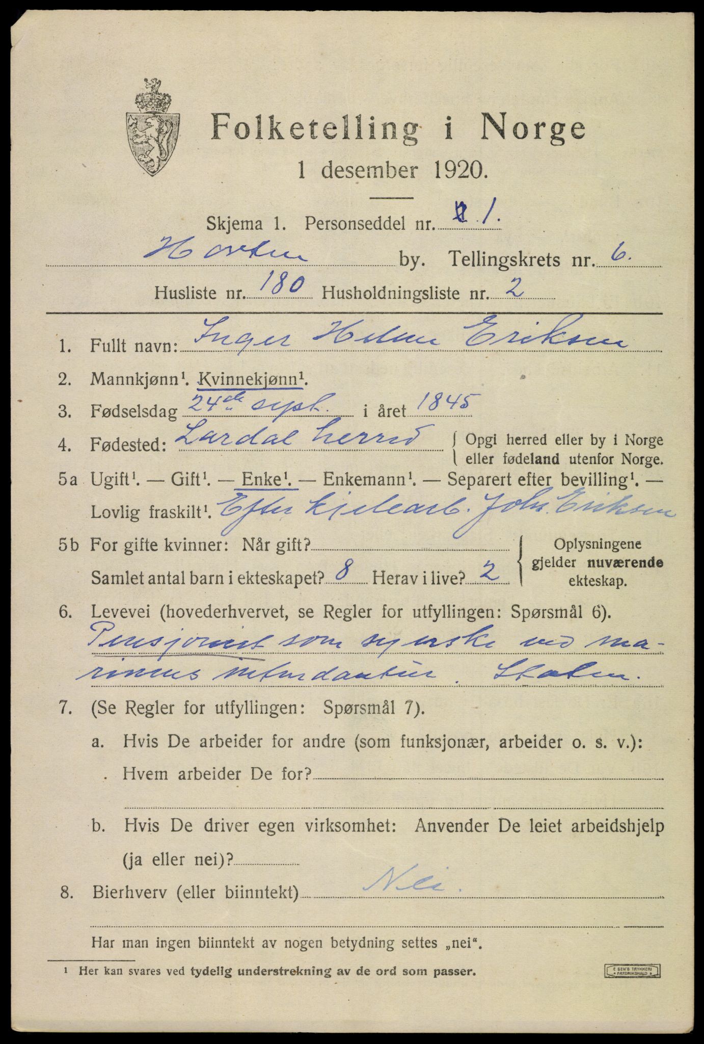 SAKO, 1920 census for Horten, 1920, p. 25447