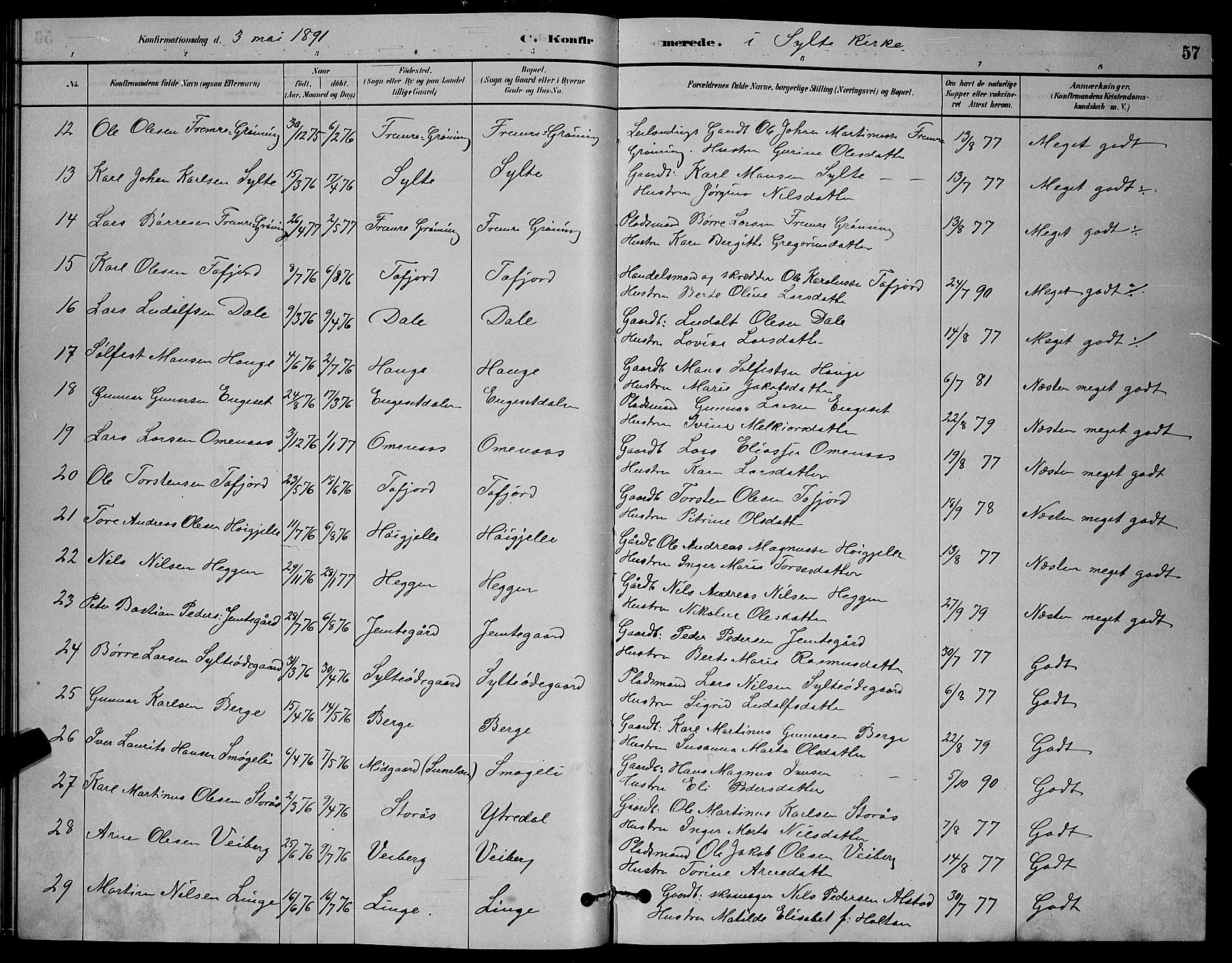 Ministerialprotokoller, klokkerbøker og fødselsregistre - Møre og Romsdal, AV/SAT-A-1454/519/L0263: Parish register (copy) no. 519C04, 1885-1892, p. 57