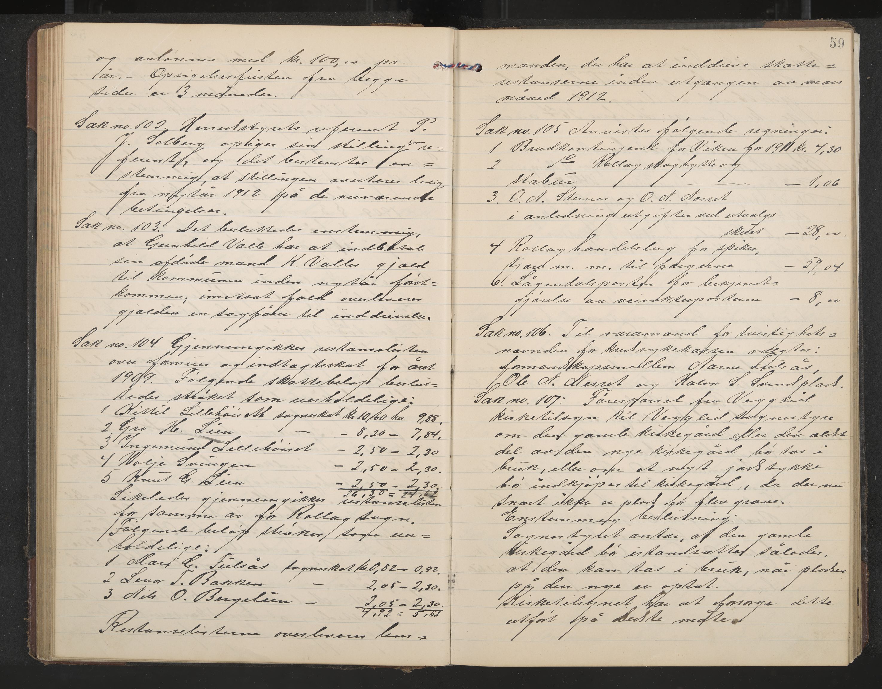 Rollag formannskap og sentraladministrasjon, IKAK/0632021-2/A/Aa/L0005: Møtebok, 1909-1915, p. 59