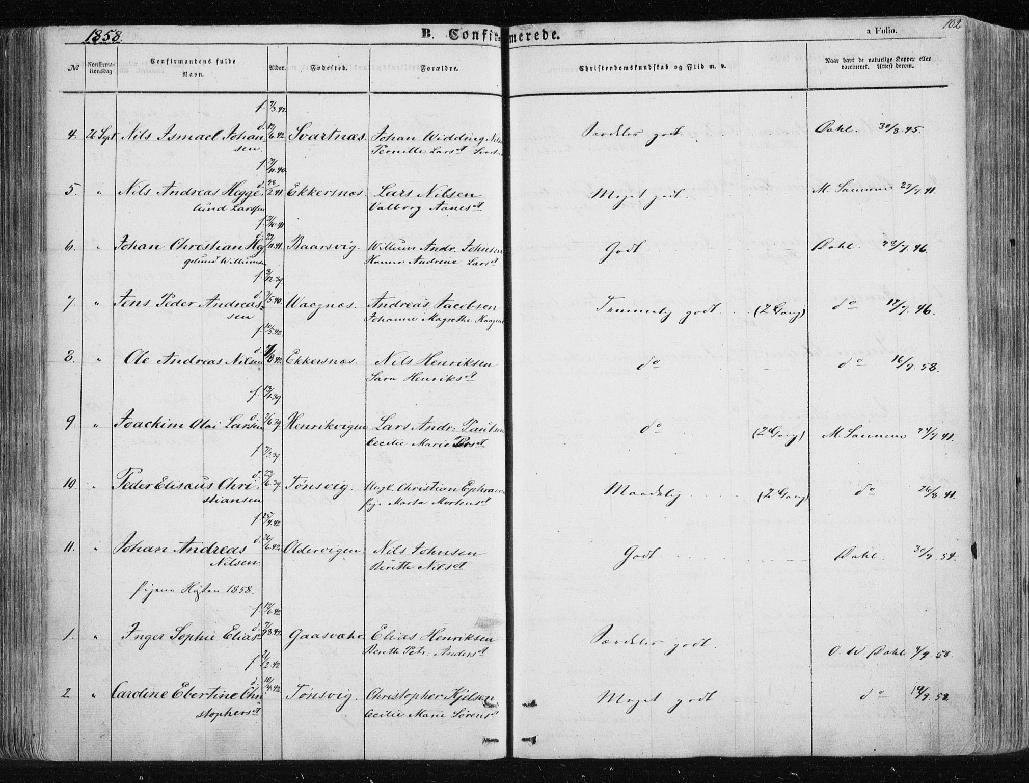 Tromsøysund sokneprestkontor, SATØ/S-1304/G/Ga/L0001kirke: Parish register (official) no. 1, 1856-1867, p. 102