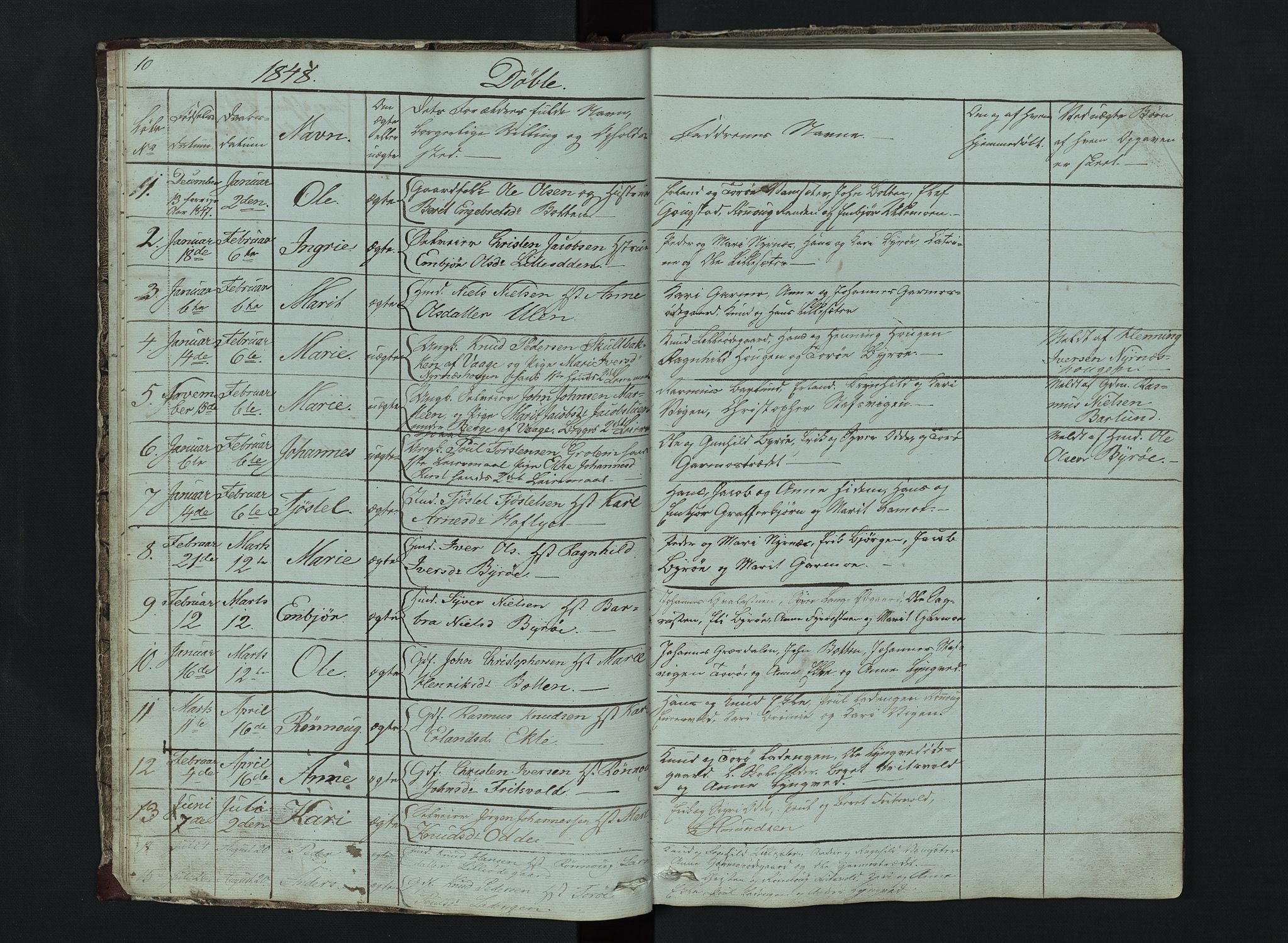 Lom prestekontor, SAH/PREST-070/L/L0014: Parish register (copy) no. 14, 1845-1876, p. 10-11