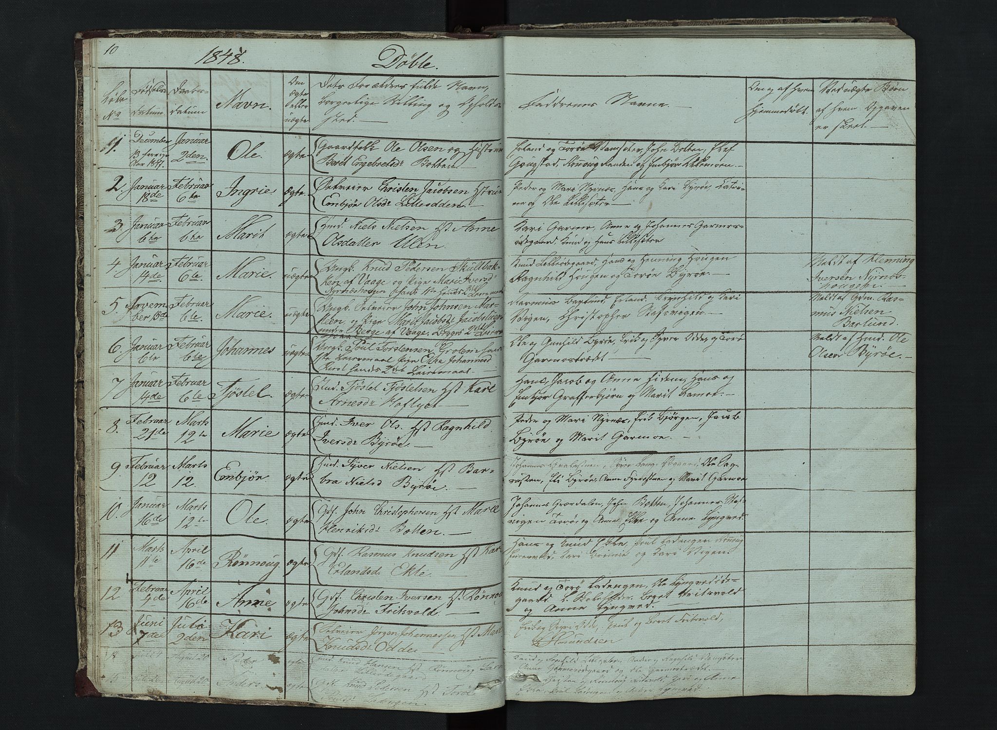 Lom prestekontor, AV/SAH-PREST-070/L/L0014: Parish register (copy) no. 14, 1845-1876, p. 10-11