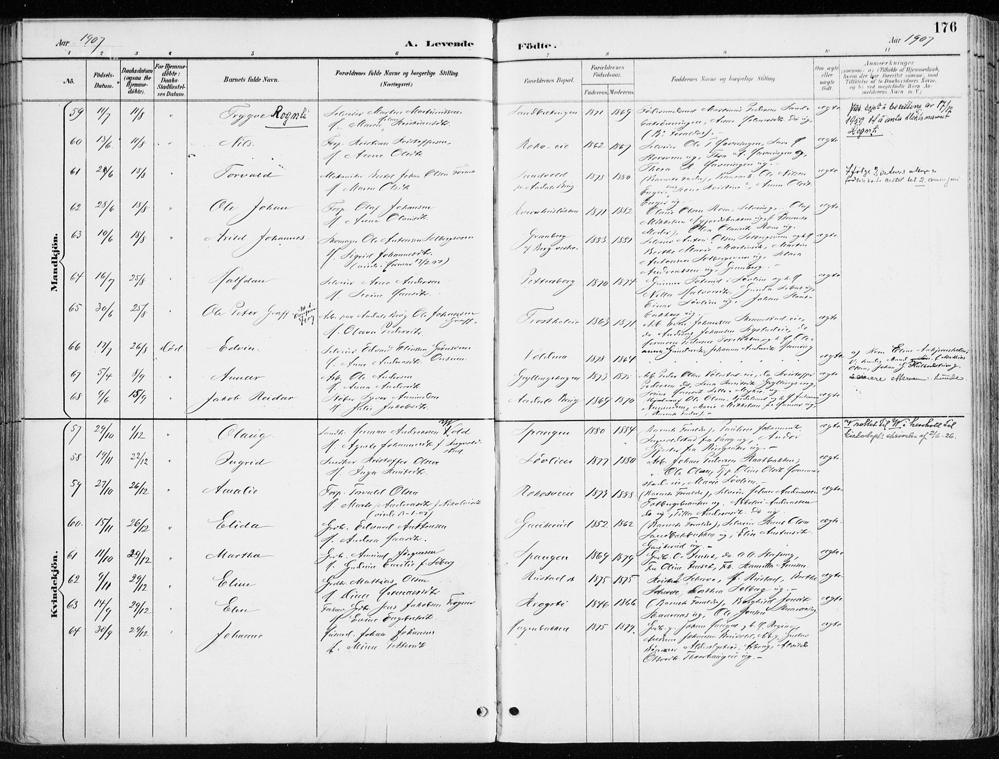 Løten prestekontor, AV/SAH-PREST-022/K/Ka/L0010: Parish register (official) no. 10, 1892-1907, p. 176