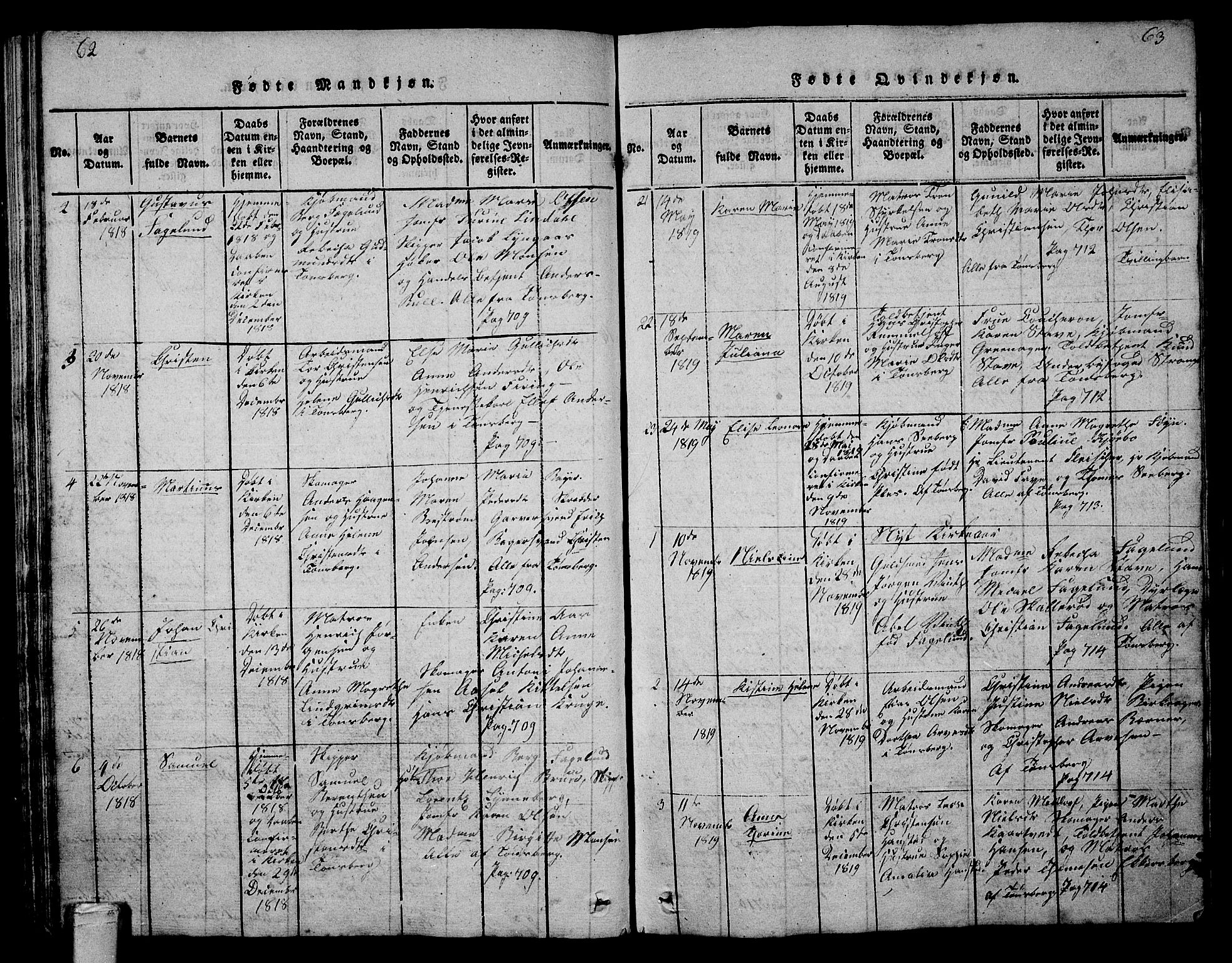 Tønsberg kirkebøker, SAKO/A-330/G/Ga/L0001: Parish register (copy) no. 1, 1813-1826, p. 62-63