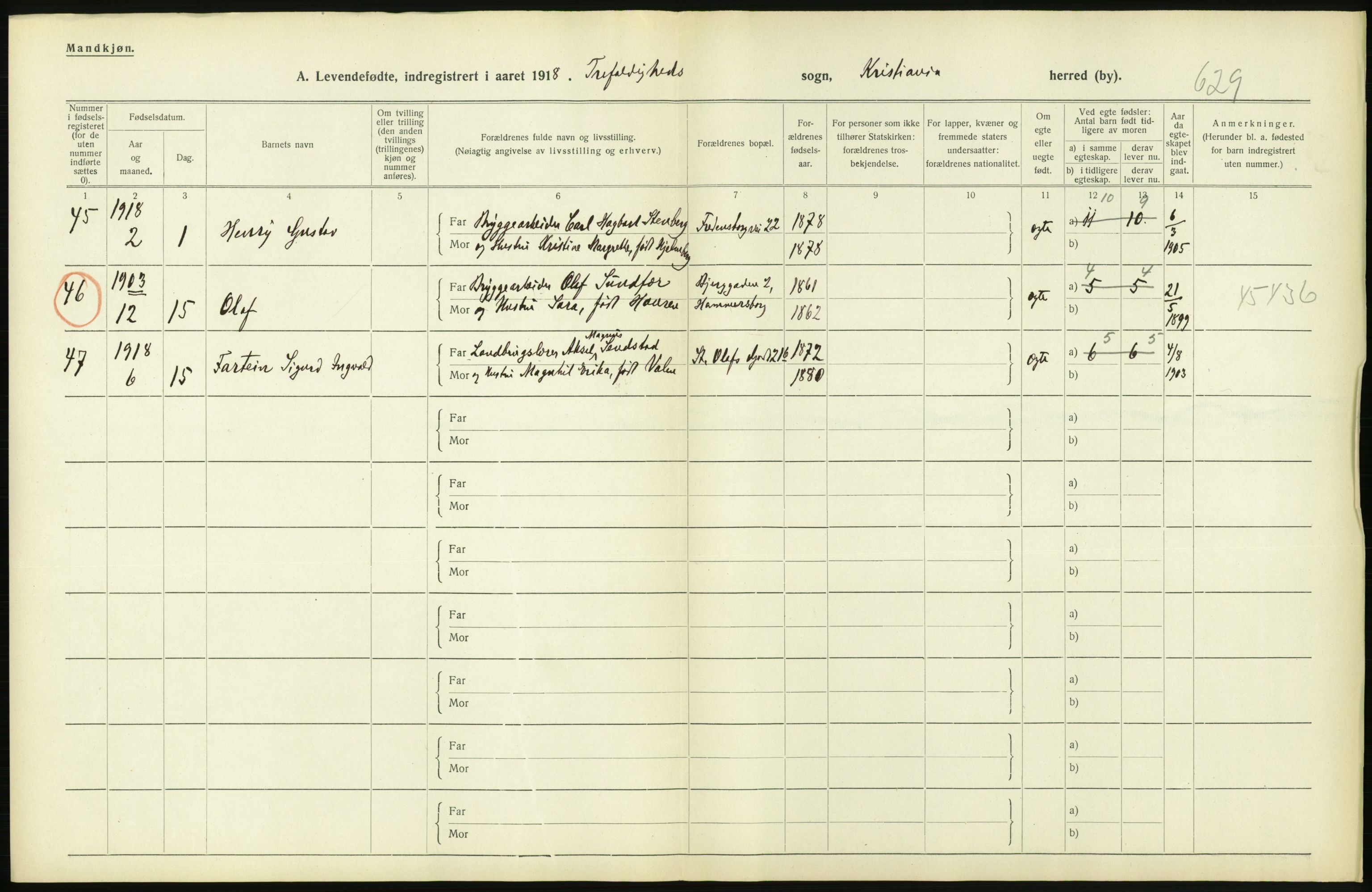 Statistisk sentralbyrå, Sosiodemografiske emner, Befolkning, AV/RA-S-2228/D/Df/Dfb/Dfbh/L0008: Kristiania: Levendefødte menn og kvinner., 1918, p. 274