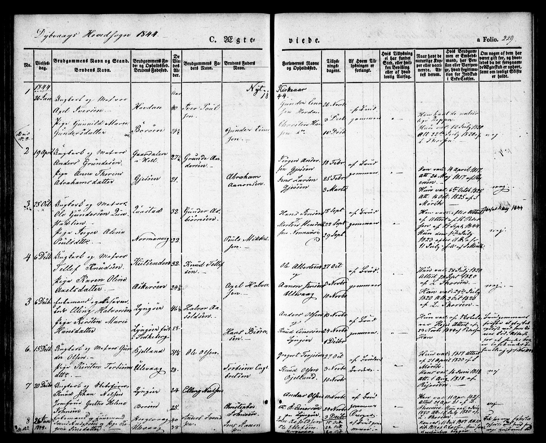 Dypvåg sokneprestkontor, AV/SAK-1111-0007/F/Fa/Faa/L0005: Parish register (official) no. A 5, 1841-1854, p. 229