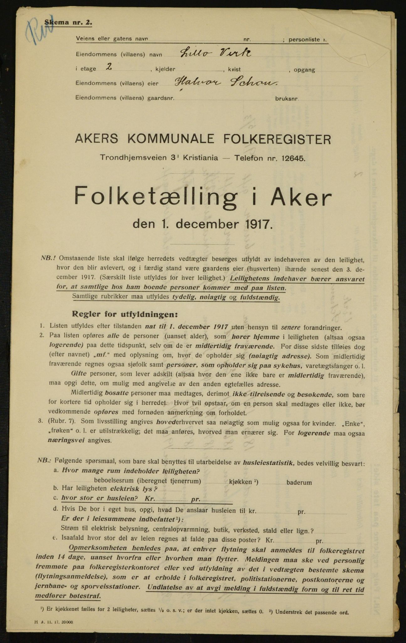 OBA, Municipal Census 1917 for Aker, 1917, p. 13461