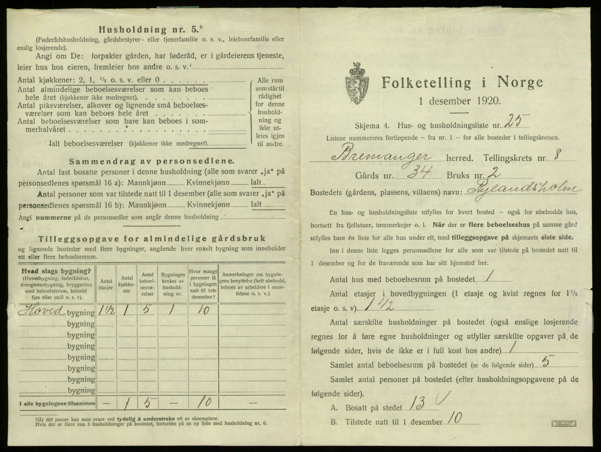 SAB, 1920 census for Bremanger, 1920, p. 670