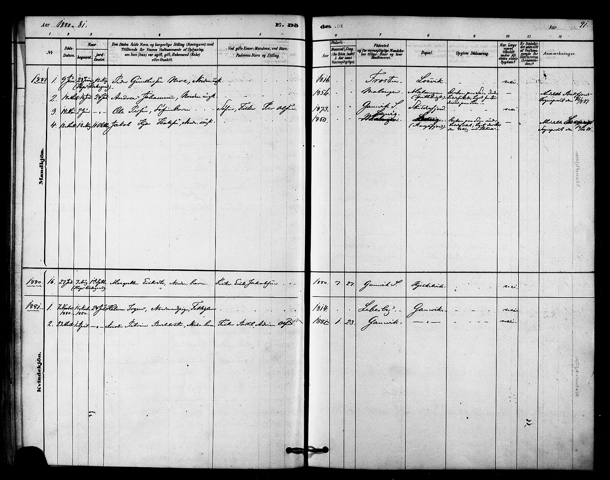 Tana sokneprestkontor, SATØ/S-1334/H/Ha/L0003kirke: Parish register (official) no. 3, 1878-1892, p. 91