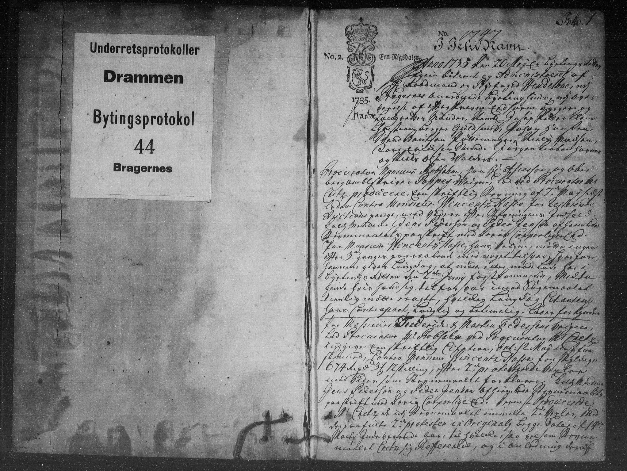 Drammen byfogd, SAKO/A-222/F/Fa/L0044: Tingbok. Bragernes., 1735-1739, p. 0b-1a