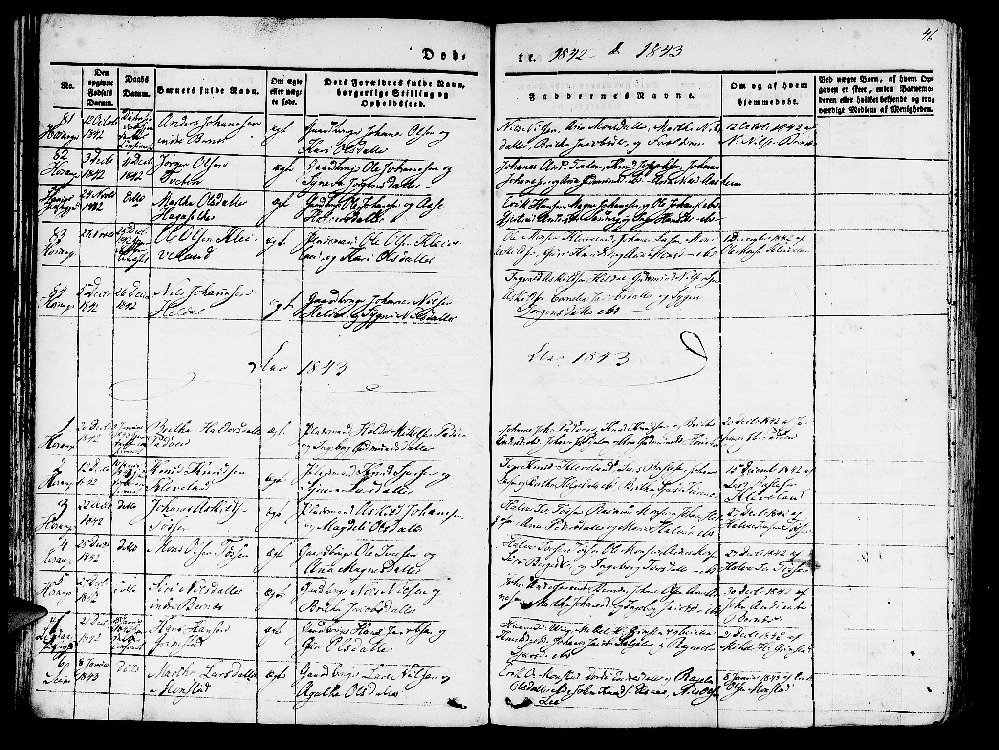 Hosanger sokneprestembete, AV/SAB-A-75801/H/Haa: Parish register (official) no. A 7, 1835-1848, p. 46