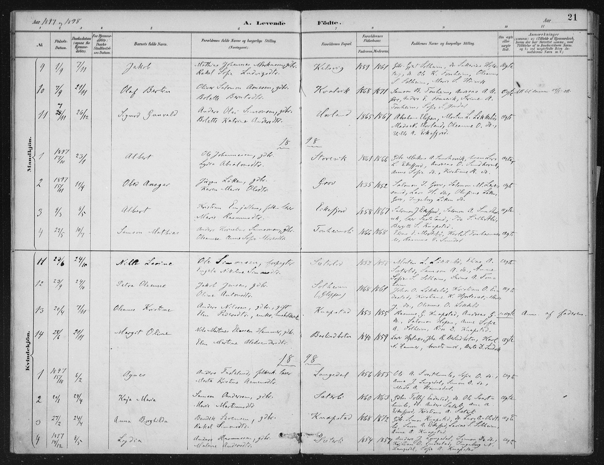 Kinn sokneprestembete, SAB/A-80801/H/Haa/Haae/L0001: Parish register (official) no. E 1, 1890-1916, p. 21