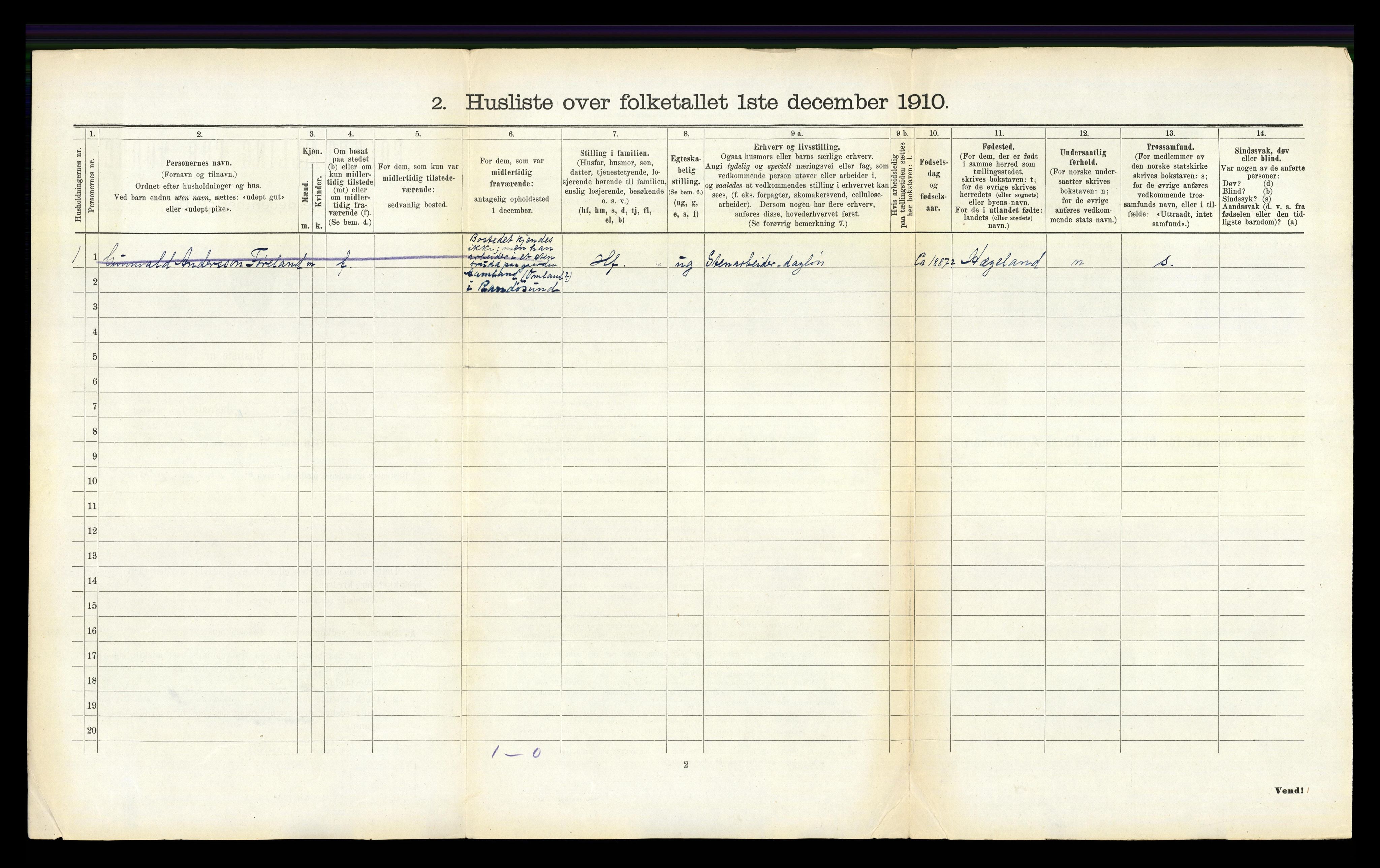 RA, 1910 census for Oddernes, 1910, p. 620