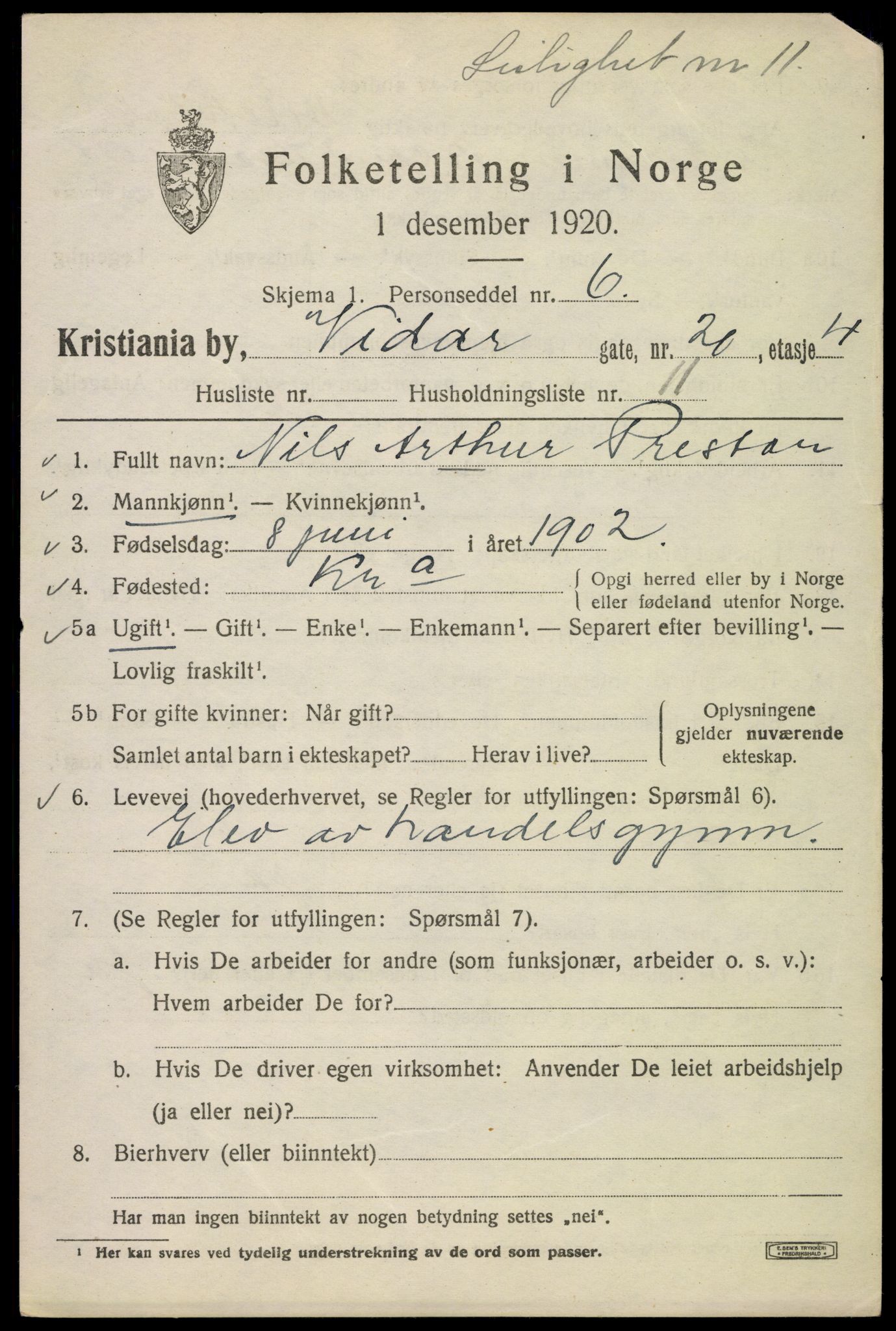 SAO, 1920 census for Kristiania, 1920, p. 636761