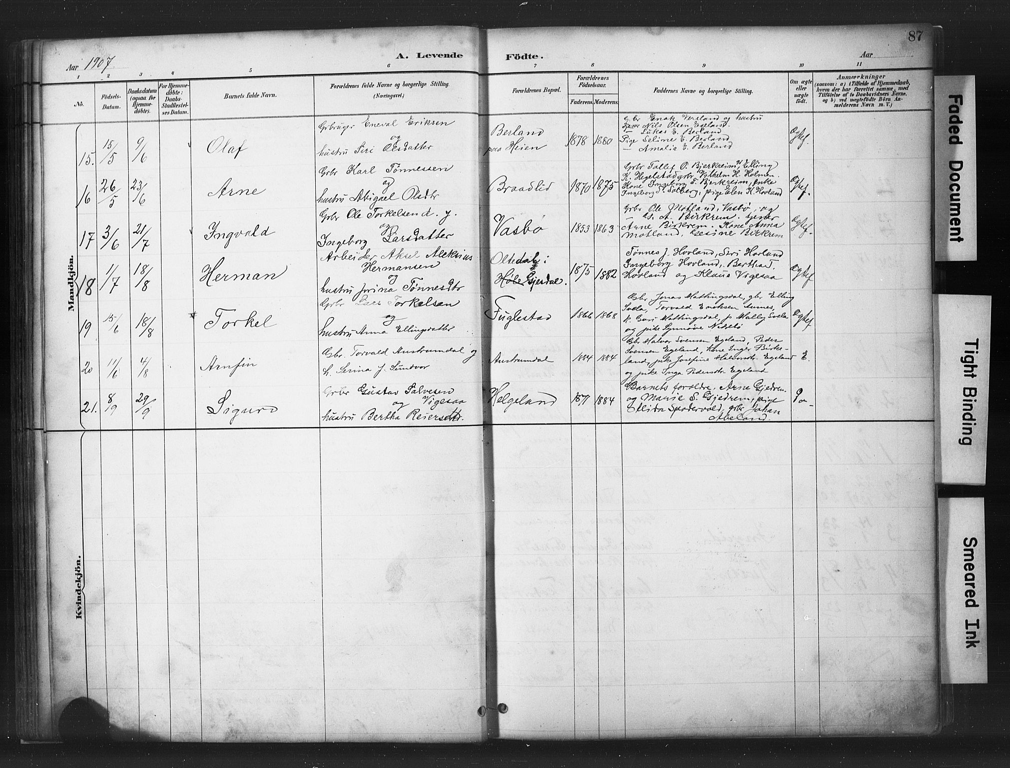 Helleland sokneprestkontor, AV/SAST-A-101810: Parish register (copy) no. B 5, 1887-1908, p. 87
