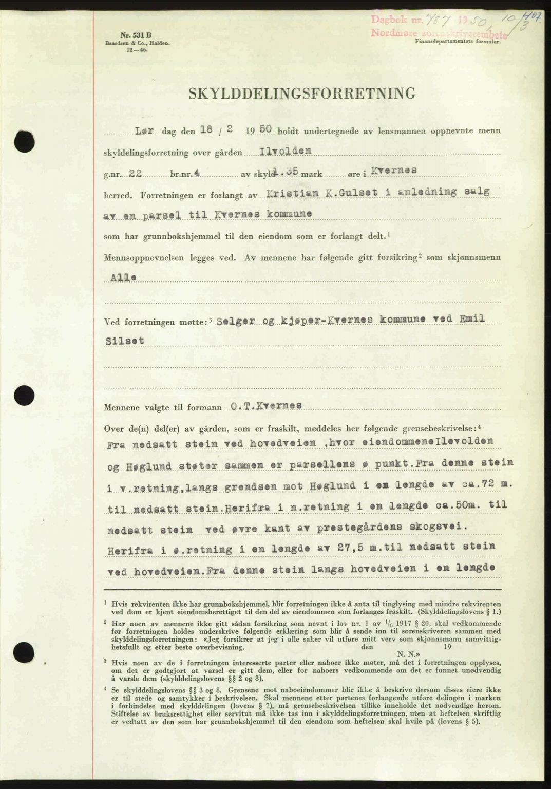 Nordmøre sorenskriveri, AV/SAT-A-4132/1/2/2Ca: Mortgage book no. A114, 1950-1950, Diary no: : 787/1950