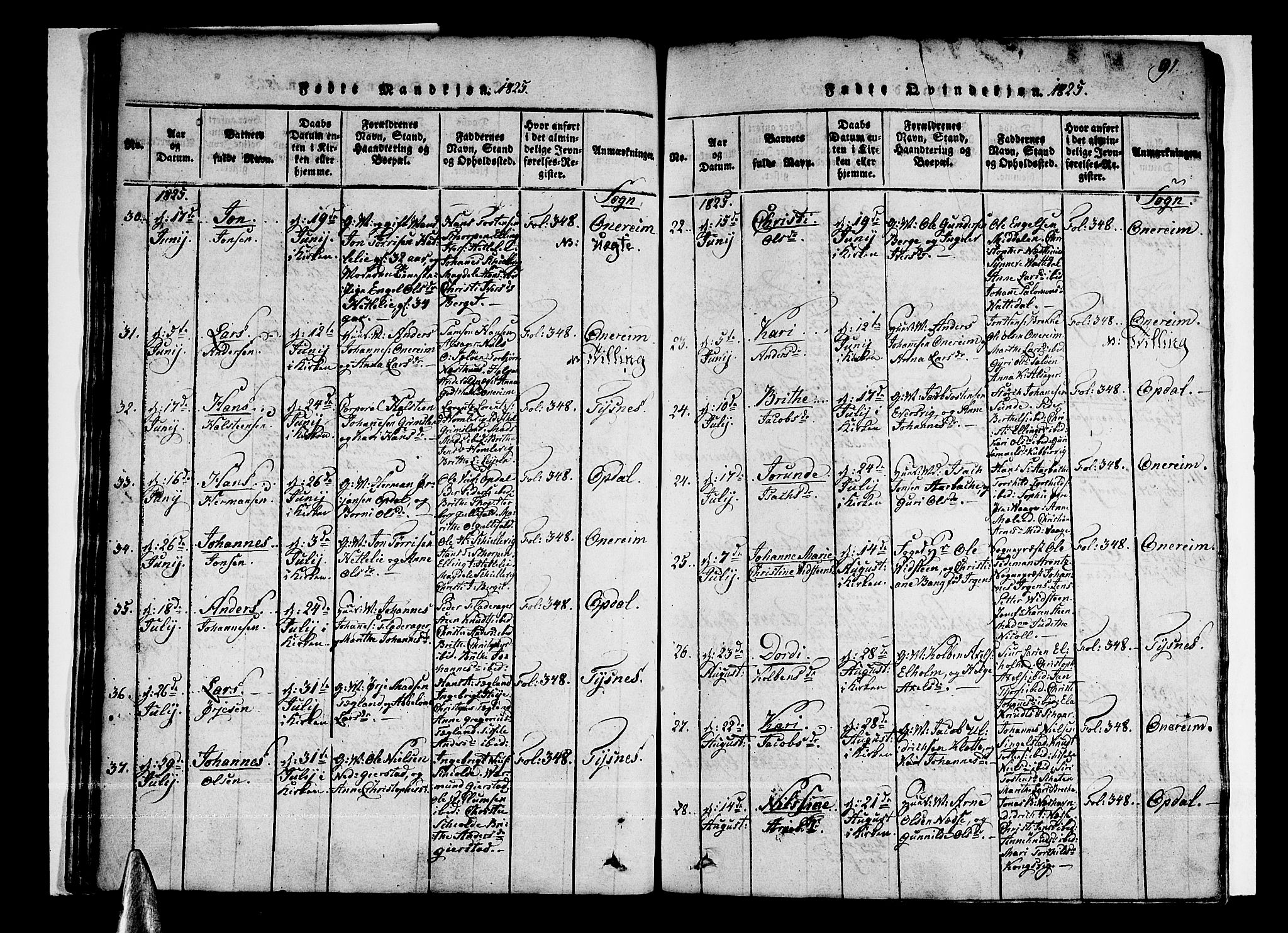 Tysnes sokneprestembete, AV/SAB-A-78601/H/Haa: Parish register (official) no. A 7, 1816-1826, p. 91