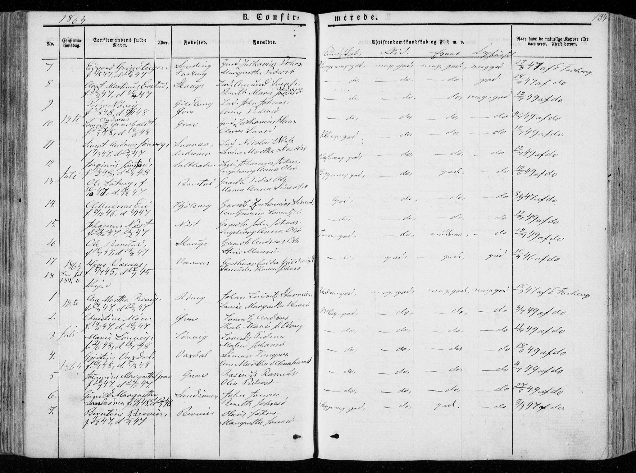 Ministerialprotokoller, klokkerbøker og fødselsregistre - Nord-Trøndelag, AV/SAT-A-1458/722/L0218: Parish register (official) no. 722A05, 1843-1868, p. 134