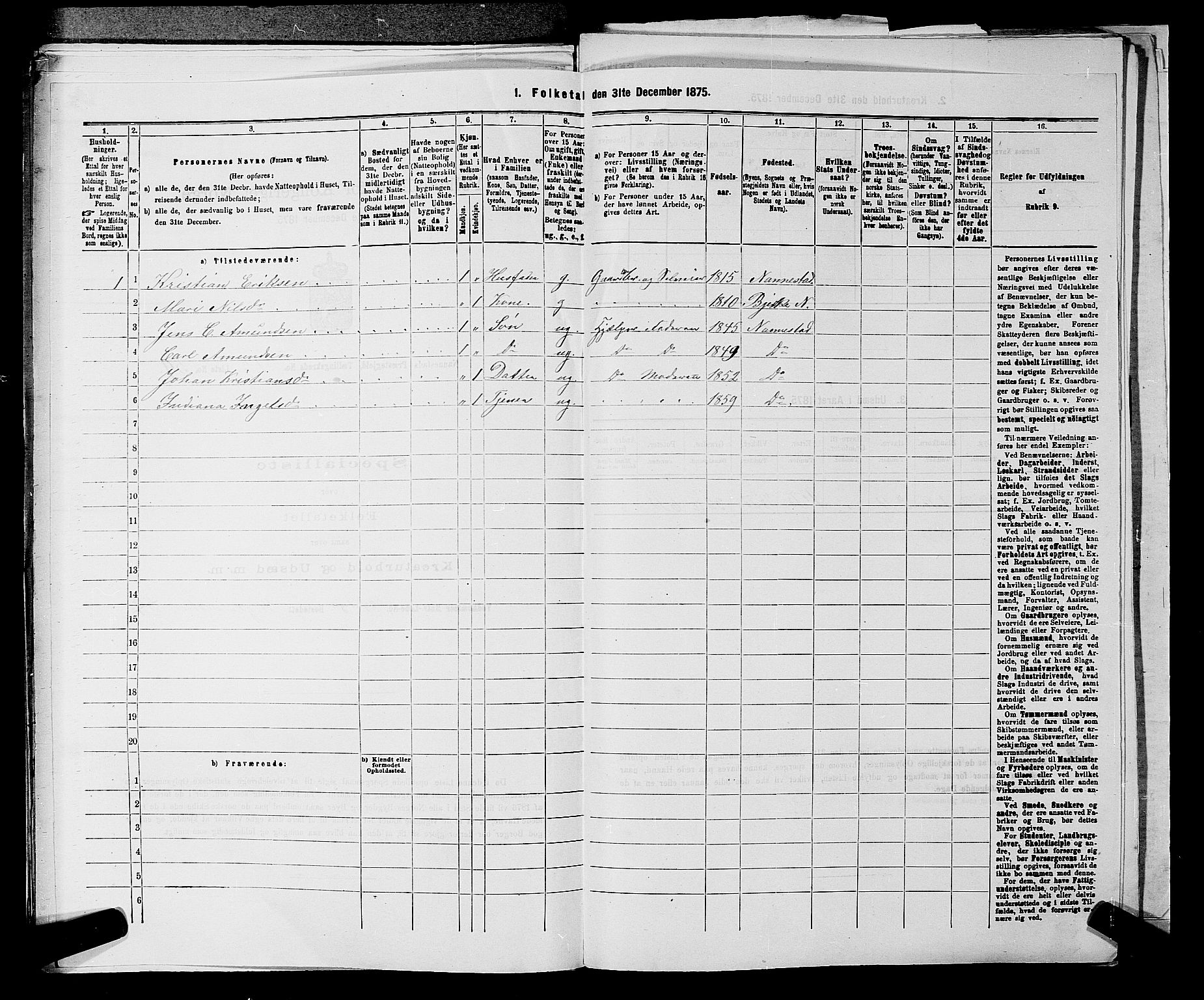 RA, 1875 census for 0238P Nannestad, 1875, p. 167