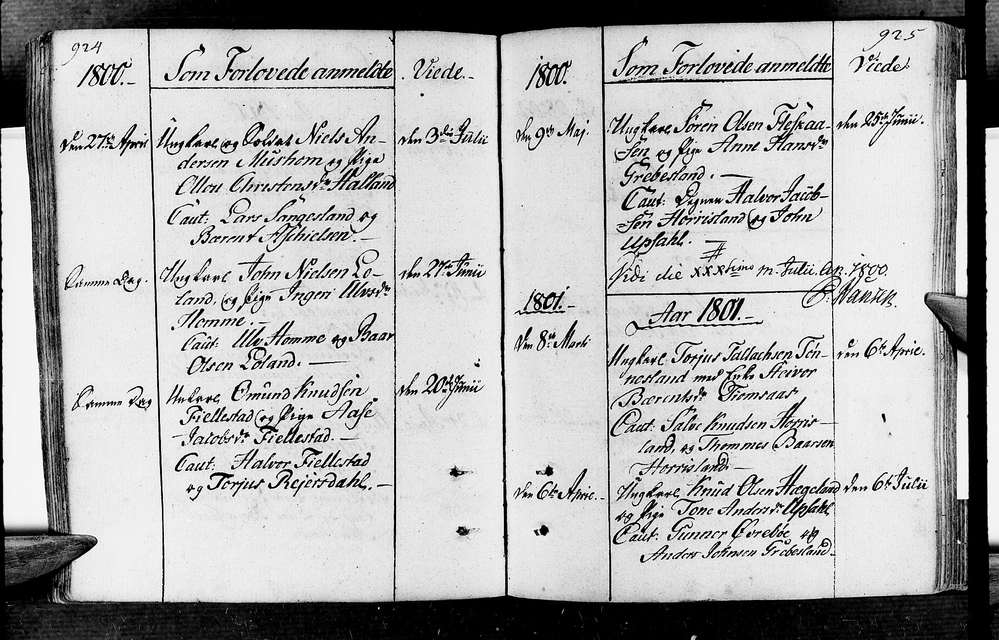 Vennesla sokneprestkontor, AV/SAK-1111-0045/Fa/Fac/L0002: Parish register (official) no. A 2, 1785-1834, p. 924-925