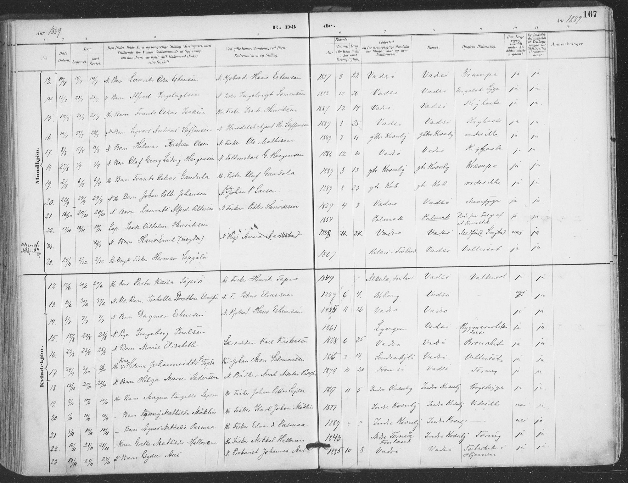 Vadsø sokneprestkontor, SATØ/S-1325/H/Ha/L0006kirke: Parish register (official) no. 6, 1885-1895, p. 167
