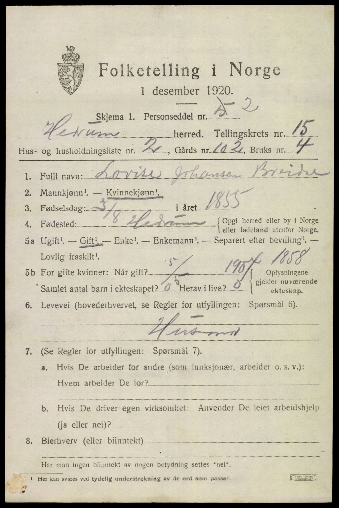 SAKO, 1920 census for Hedrum, 1920, p. 9903