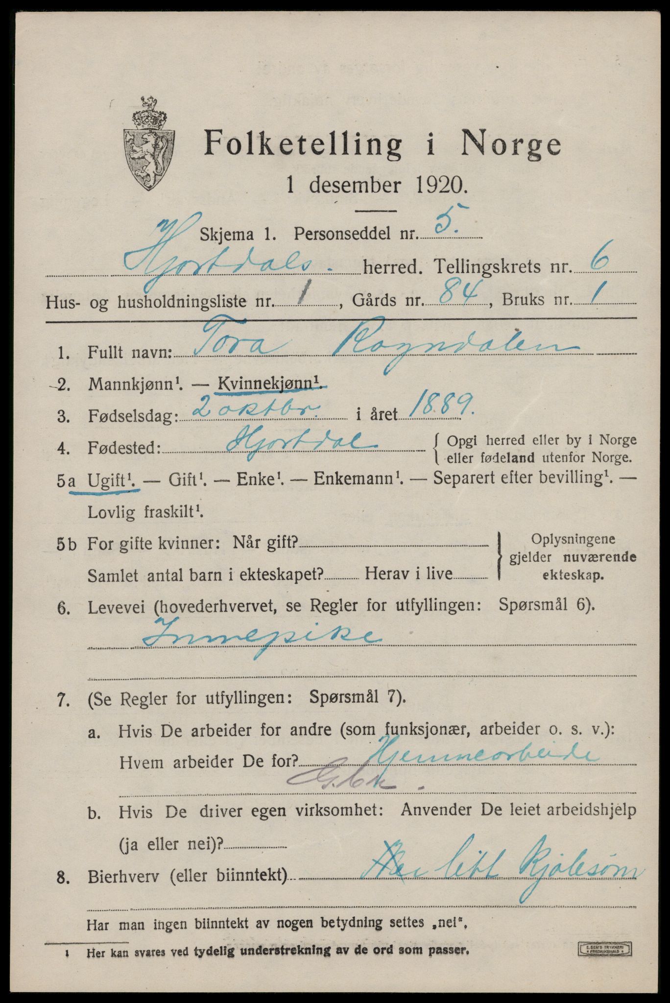 SAKO, 1920 census for Hjartdal, 1920, p. 4030