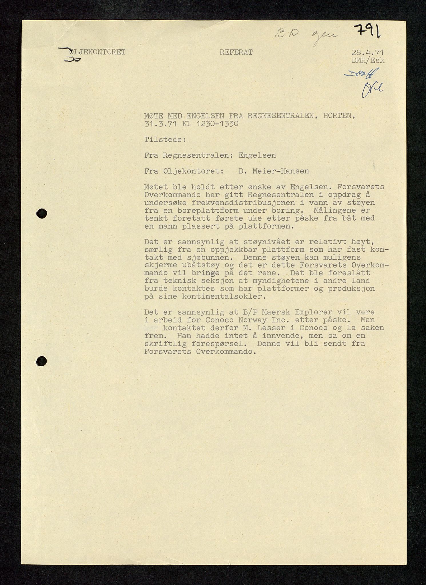 Industridepartementet, Oljekontoret, AV/SAST-A-101348/Db/L0004: Simulering, havmiljø og dykking, 1966-1973, p. 3