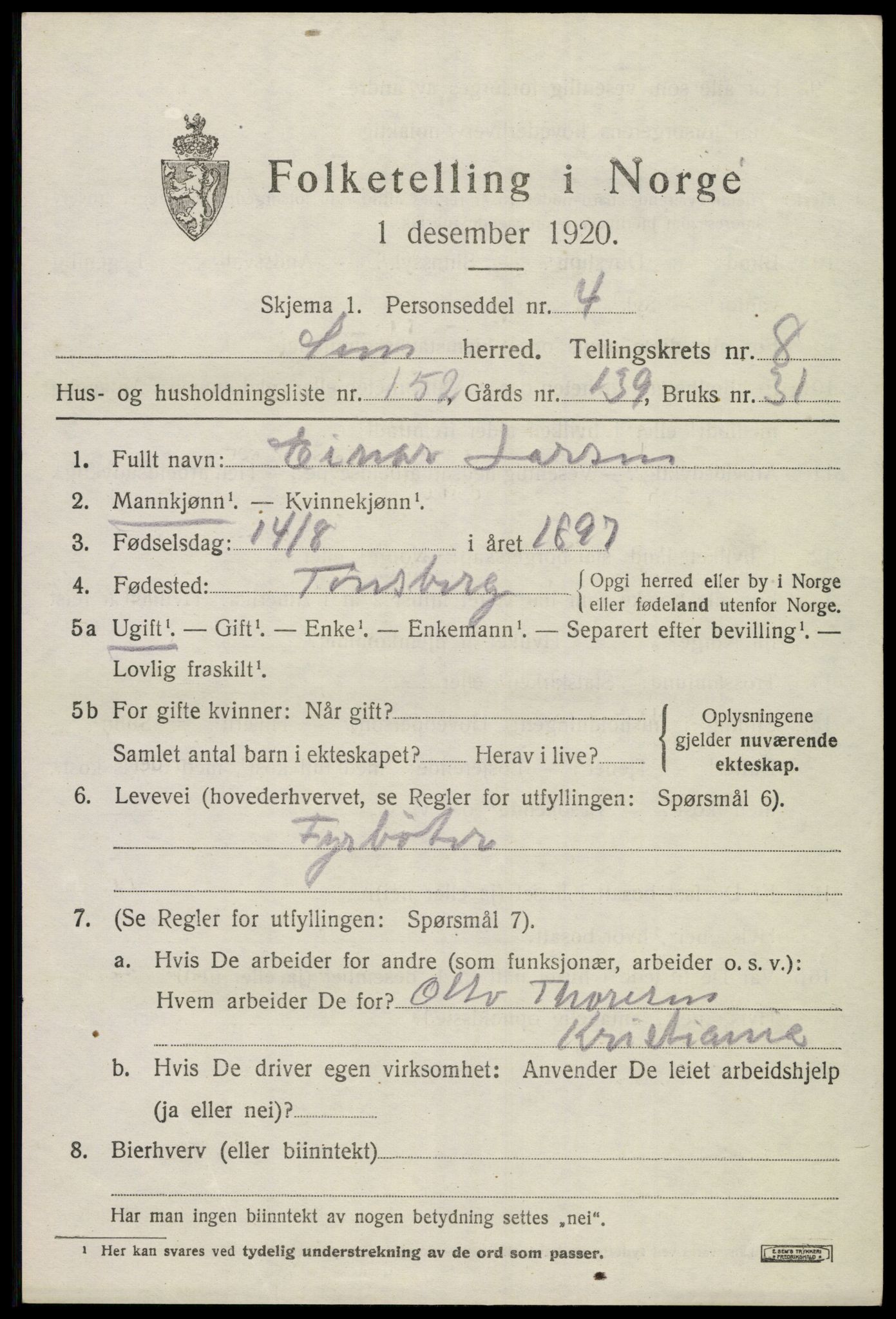 SAKO, 1920 census for Sem, 1920, p. 12557