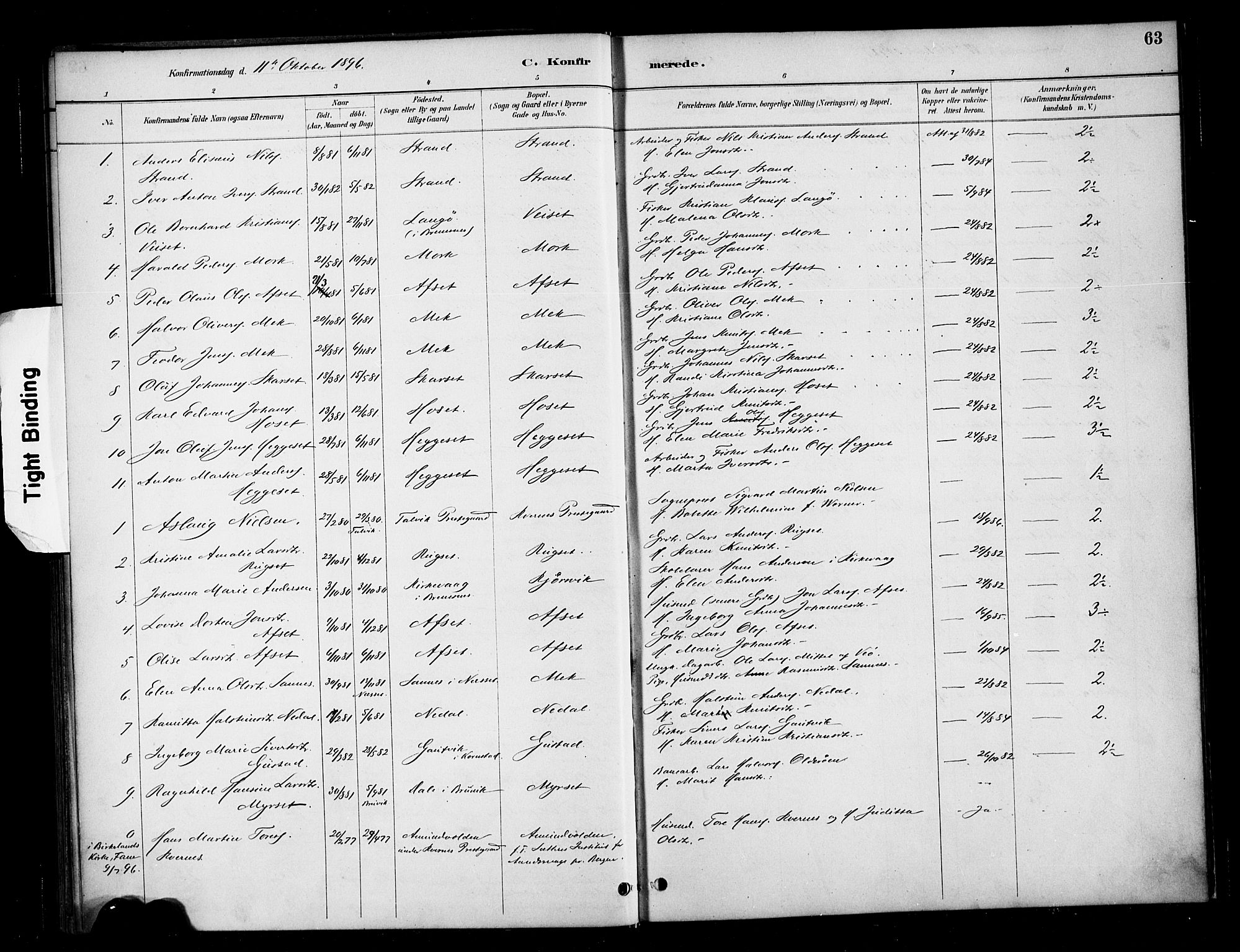 Ministerialprotokoller, klokkerbøker og fødselsregistre - Møre og Romsdal, SAT/A-1454/568/L0809: Parish register (official) no. 568A13, 1884-1900, p. 63