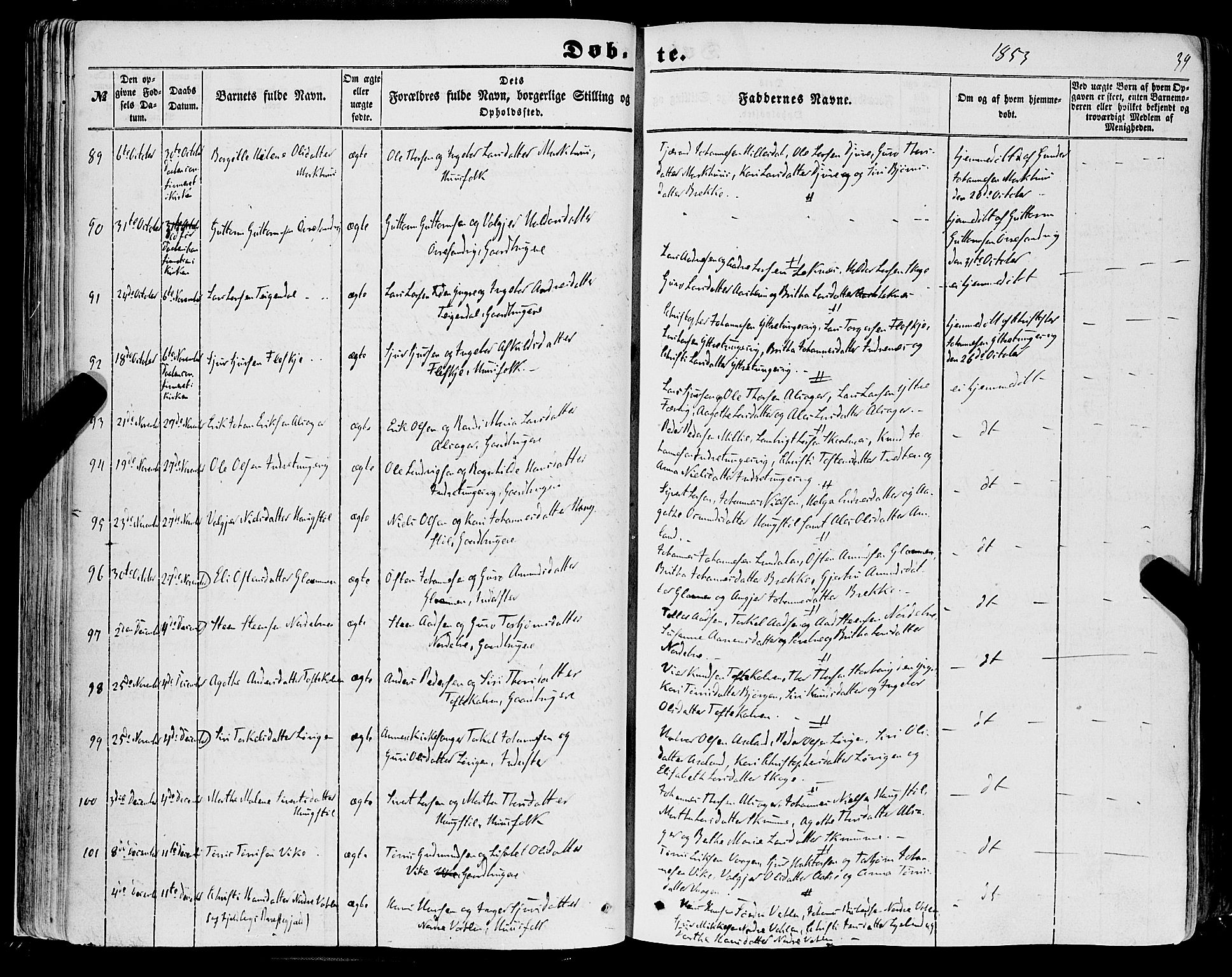 Skånevik sokneprestembete, SAB/A-77801/H/Haa: Parish register (official) no. A 5I, 1848-1869, p. 39