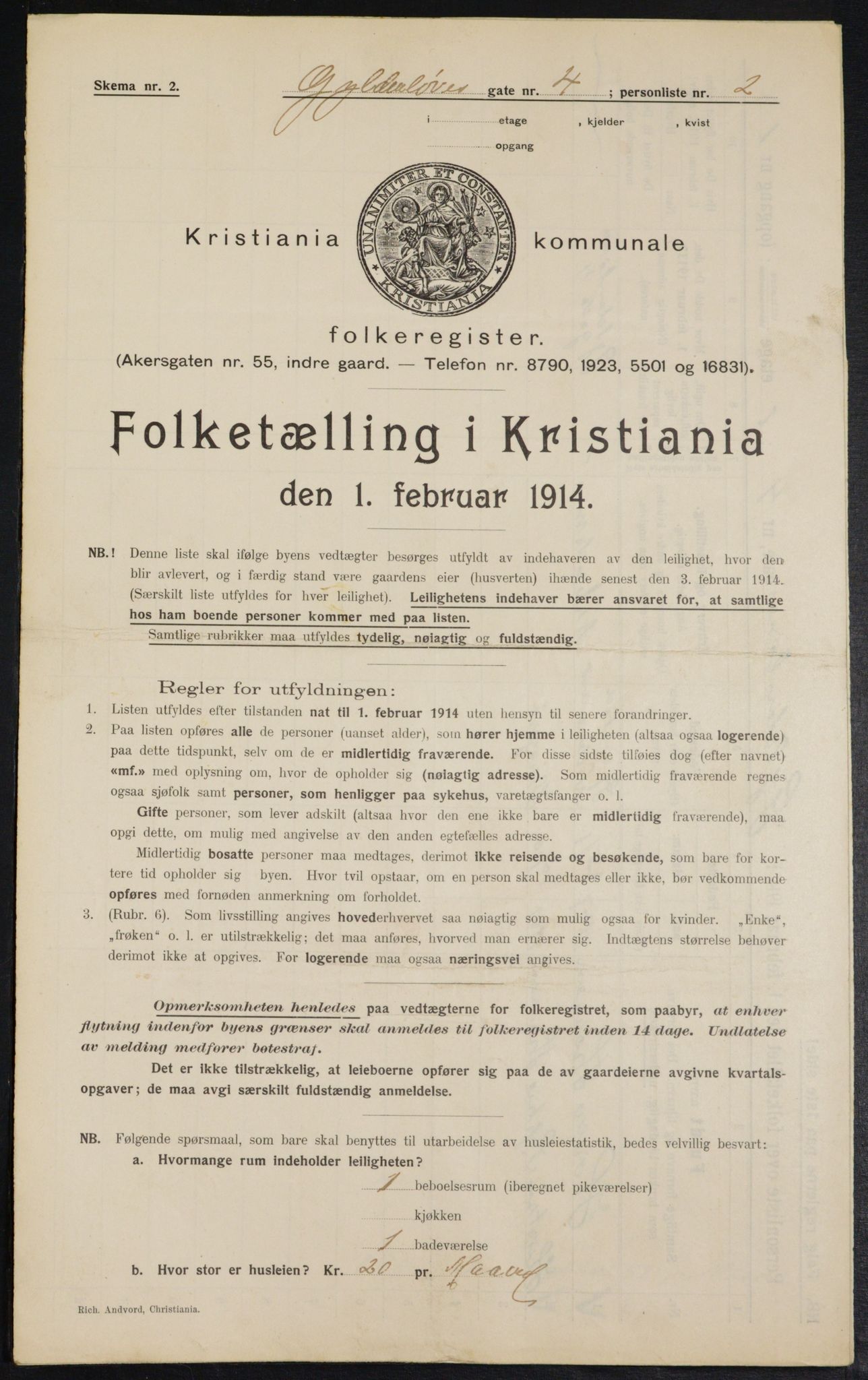 OBA, Municipal Census 1914 for Kristiania, 1914, p. 32580