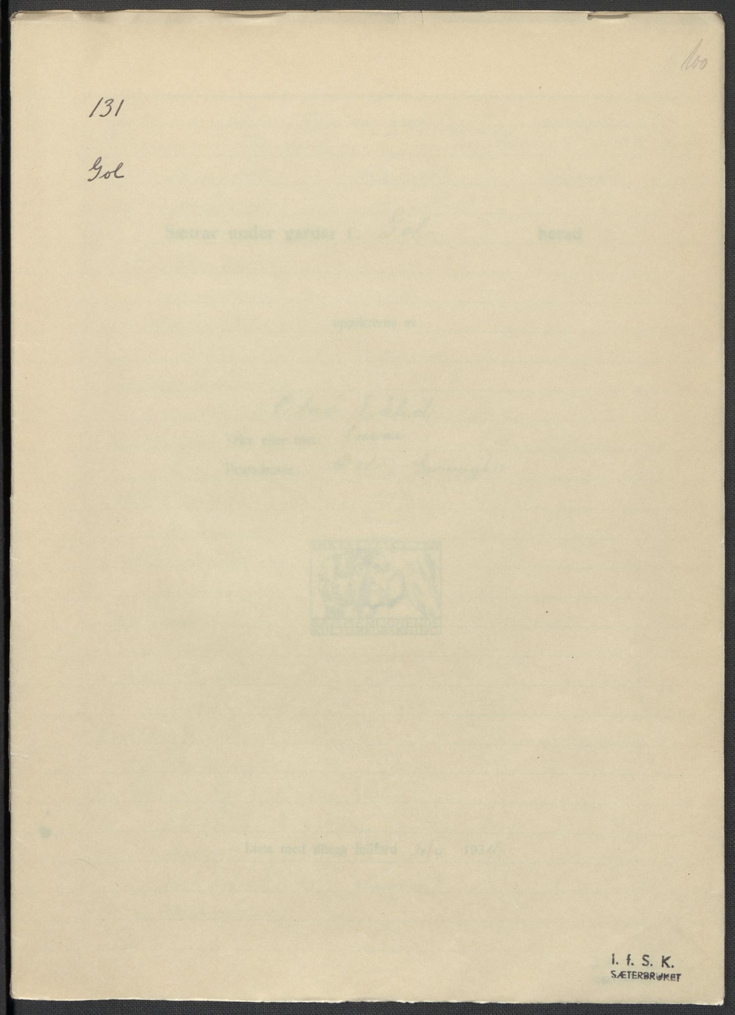 Instituttet for sammenlignende kulturforskning, RA/PA-0424/F/Fc/L0005/0003: Eske B5: / Buskerud (perm XII), 1934-1935, p. 100