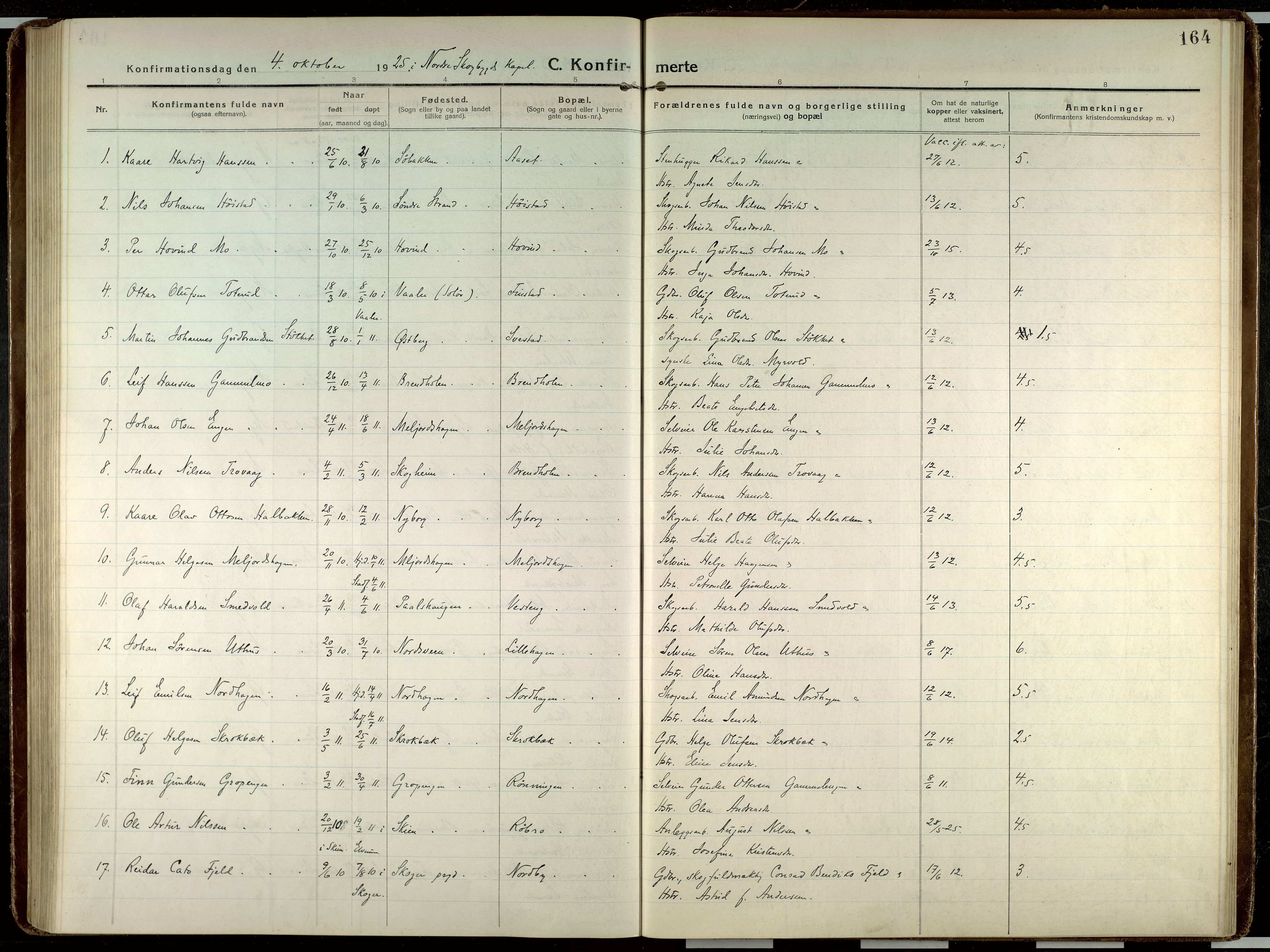 Elverum prestekontor, AV/SAH-PREST-044/H/Ha/Haa/L0023: Parish register (official) no. 23, 1914-1929, p. 164