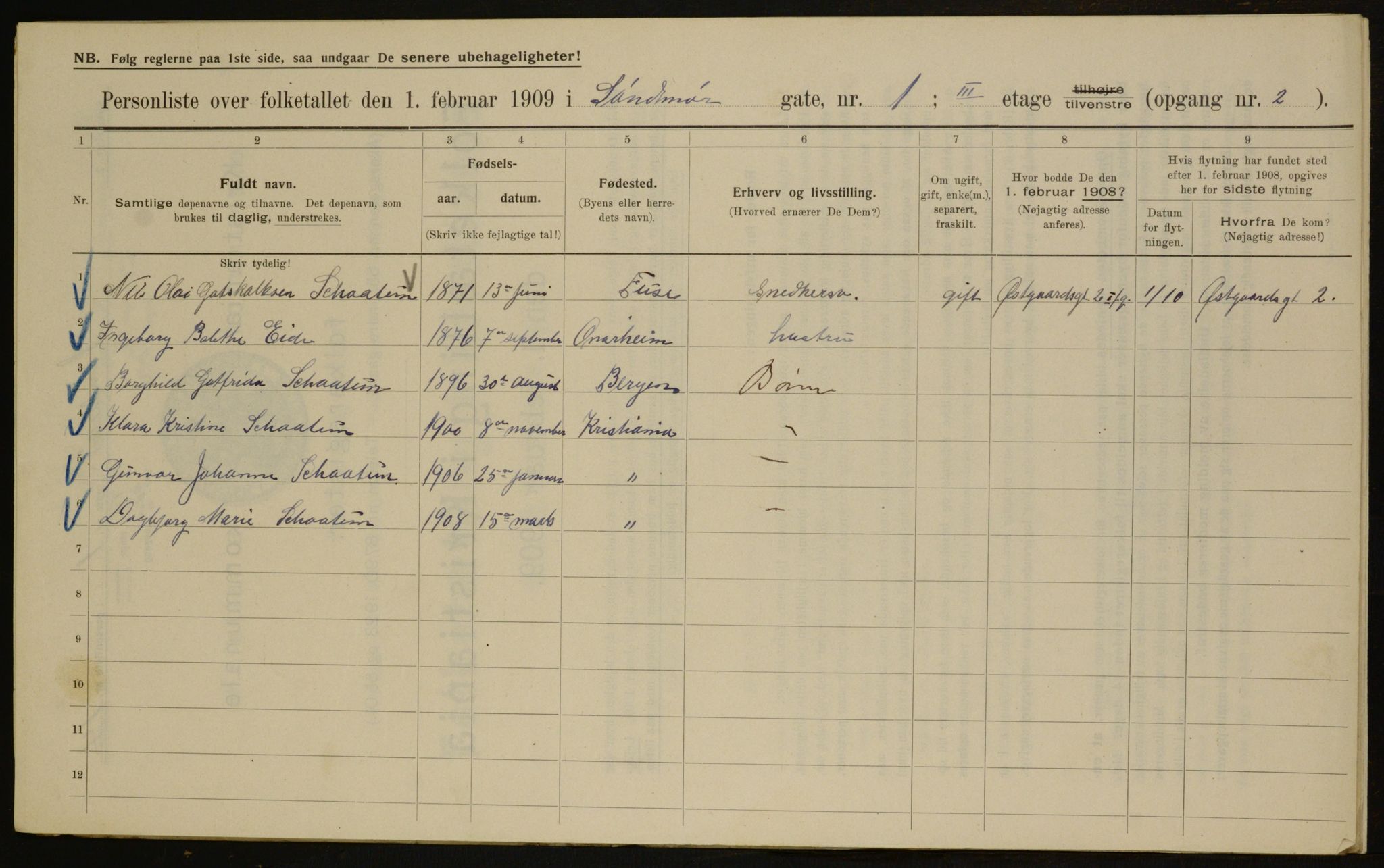 OBA, Municipal Census 1909 for Kristiania, 1909, p. 94711