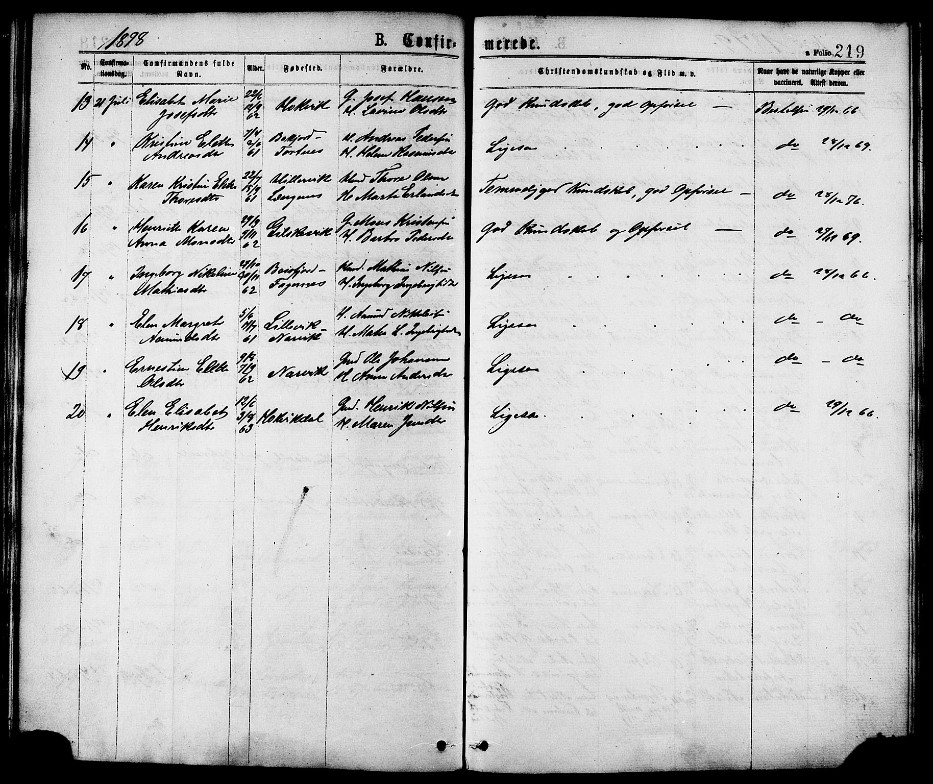 Ministerialprotokoller, klokkerbøker og fødselsregistre - Nordland, AV/SAT-A-1459/863/L0897: Parish register (official) no. 863A09, 1872-1886, p. 219