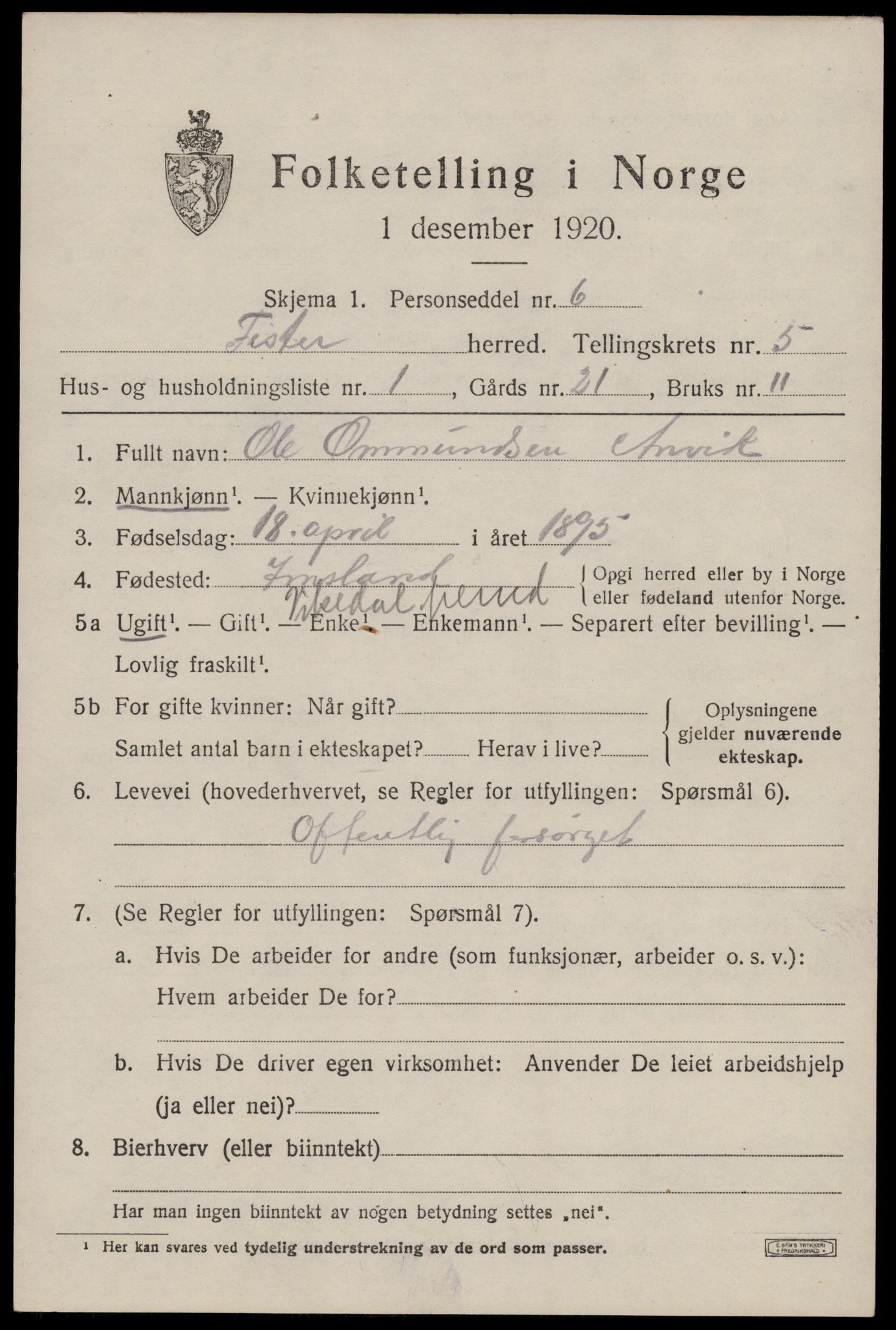 SAST, 1920 census for Fister, 1920, p. 1283