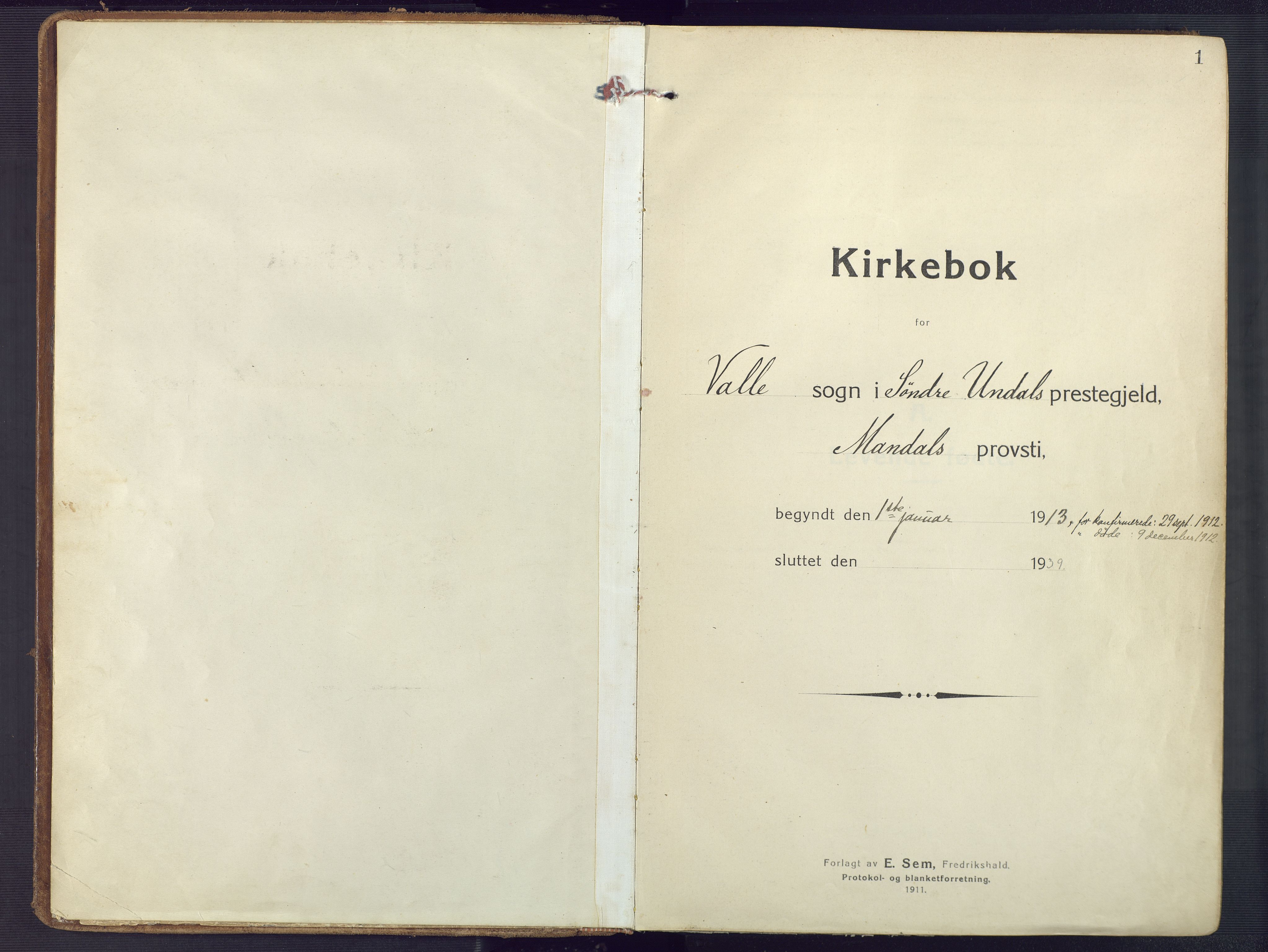 Sør-Audnedal sokneprestkontor, AV/SAK-1111-0039/F/Fa/Fab/L0011: Parish register (official) no. A 11, 1912-1938, p. 1