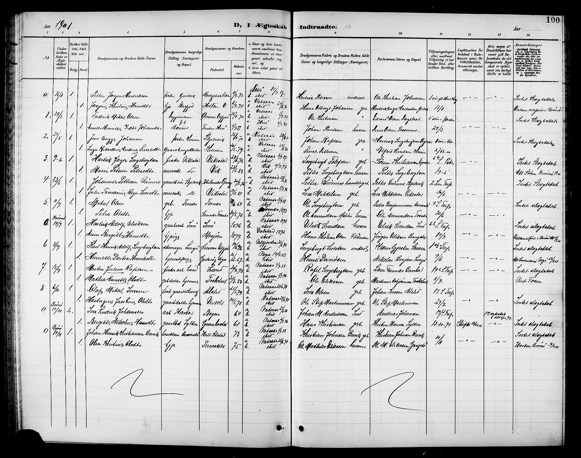 Ministerialprotokoller, klokkerbøker og fødselsregistre - Nordland, SAT/A-1459/810/L0161: Parish register (copy) no. 810C04, 1897-1910, p. 100