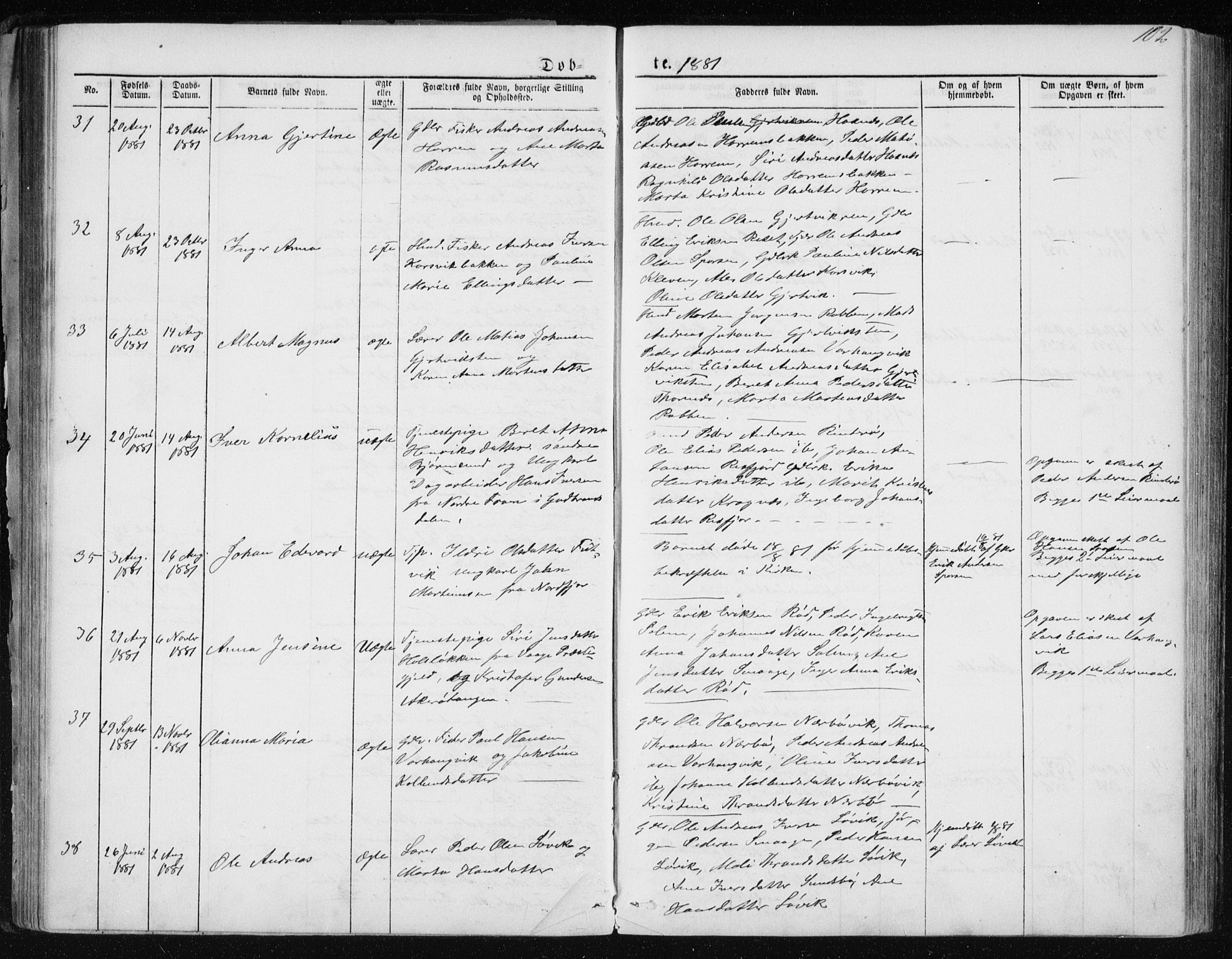 Ministerialprotokoller, klokkerbøker og fødselsregistre - Møre og Romsdal, AV/SAT-A-1454/560/L0724: Parish register (copy) no. 560C01, 1867-1892, p. 102